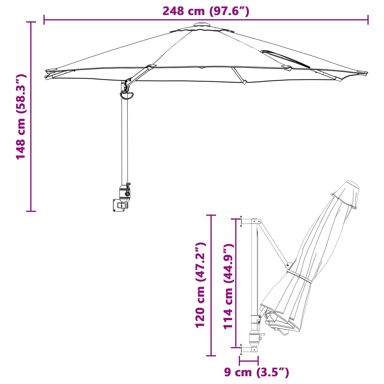 Hageparasol Beige, svart 248 x 248 x 148 cm Polyester, stål