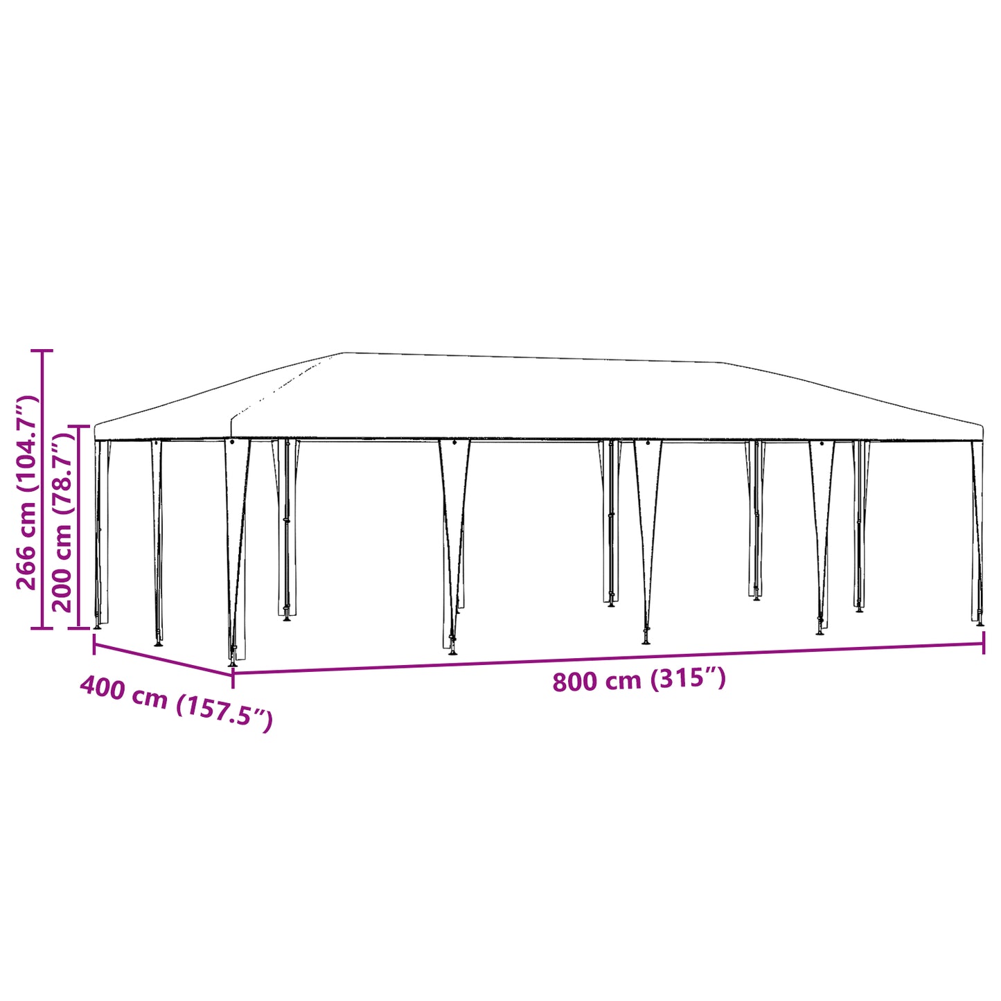 Partytelt Hvit 800 x 400 x 266 cm Polyetylen og Stål