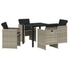 Hage Spisegruppe med pute 5 pcs Lysegrå Poly rattan