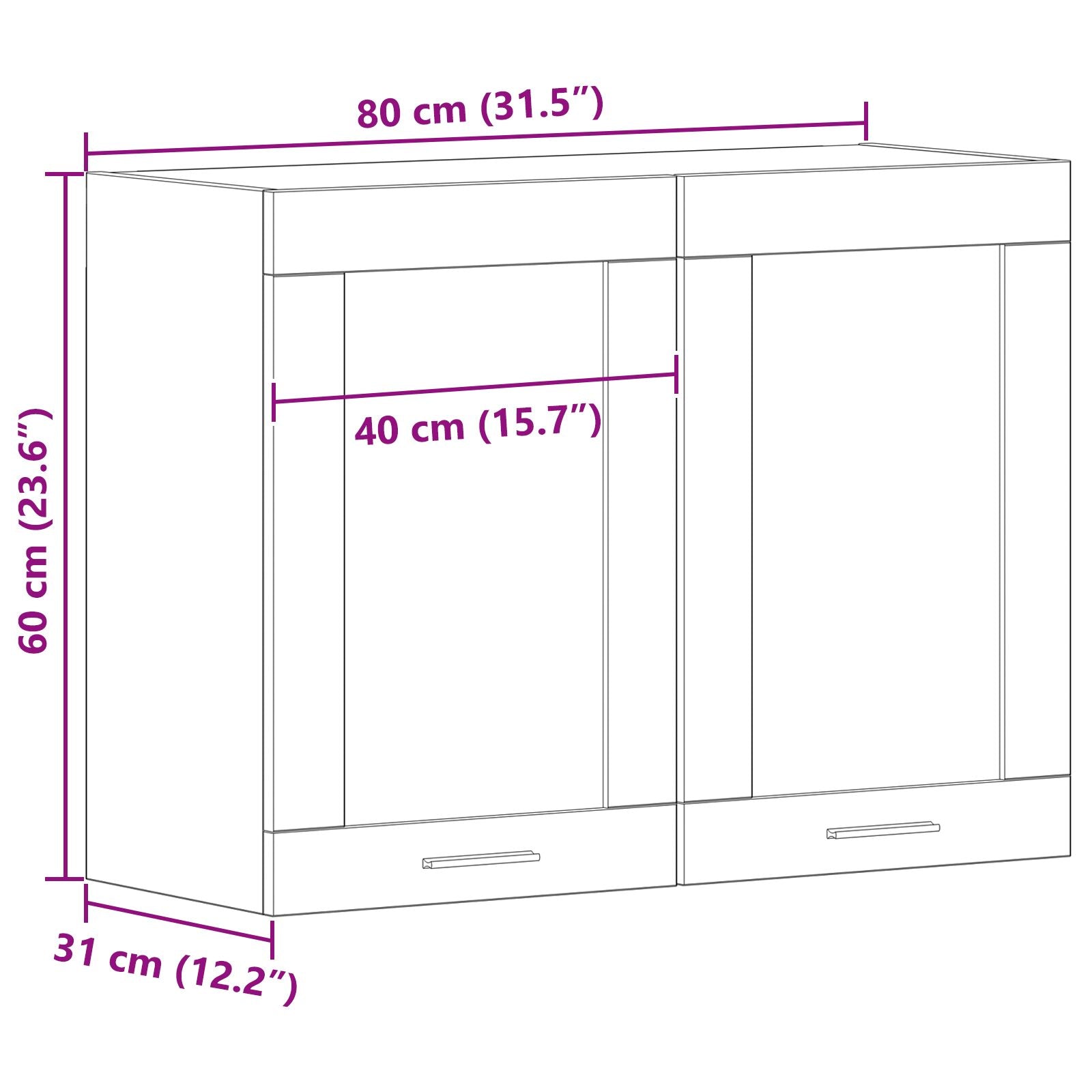 Hengende glasskap Svart eik 80 x 31 x 60 cm Konstruert tre