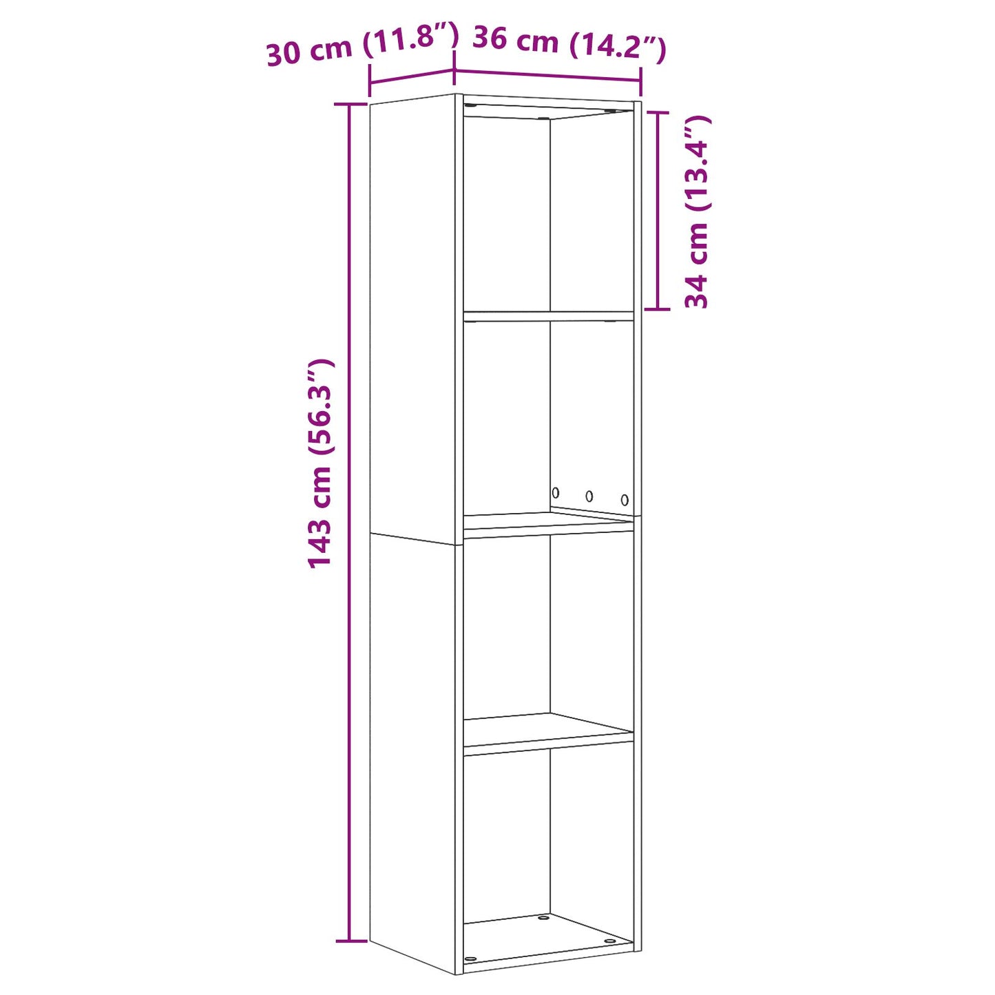 Bokhylle svart eik 36x30x143 cm konstruert tre