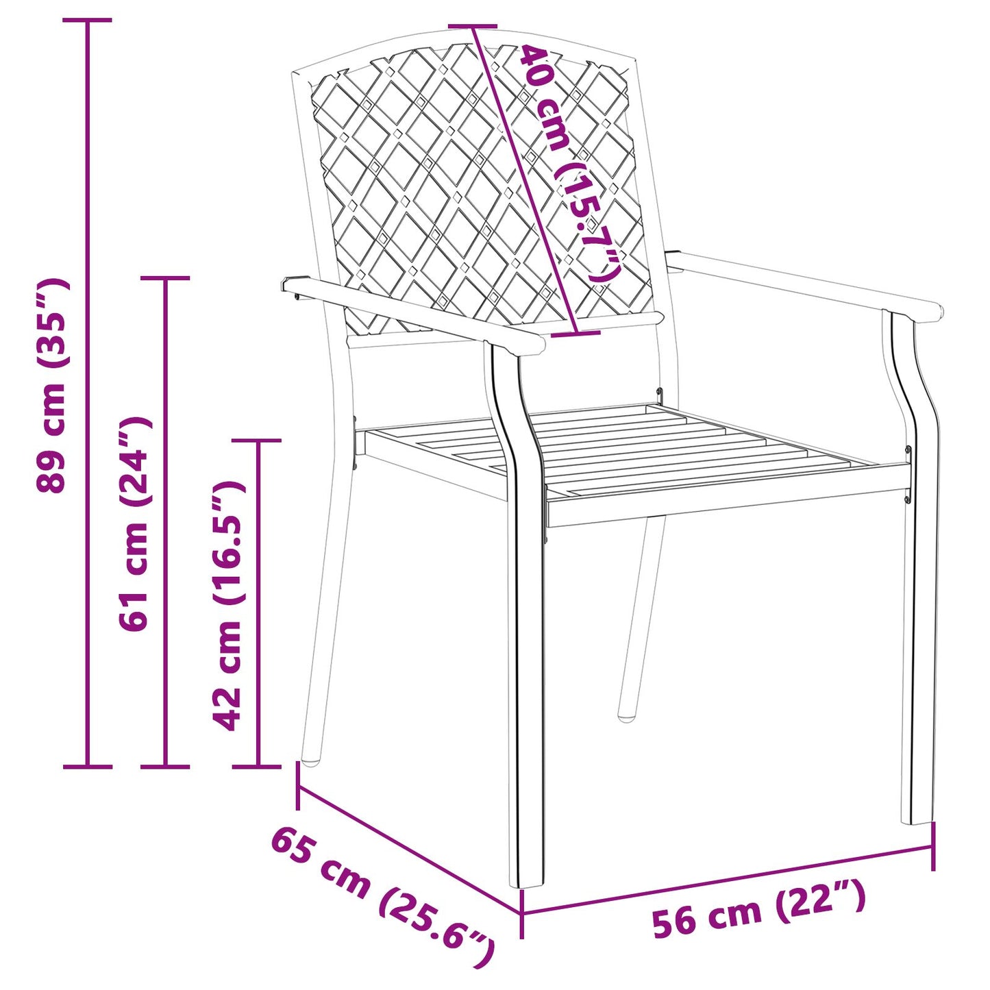 Hage Stol 2 pcs Antrasitt 56 x 65 x 89 cm Stål