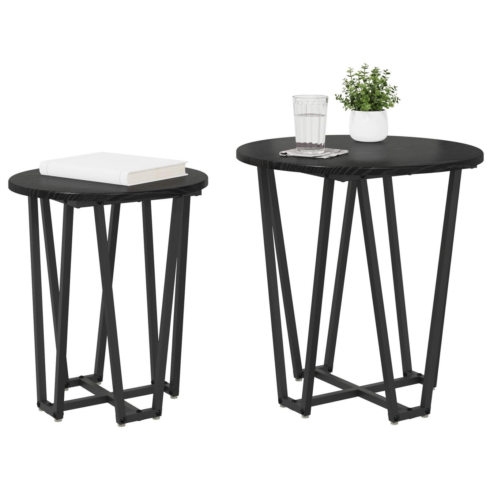 Sidetabellsett med 2 - Svart eike MDF og Metall