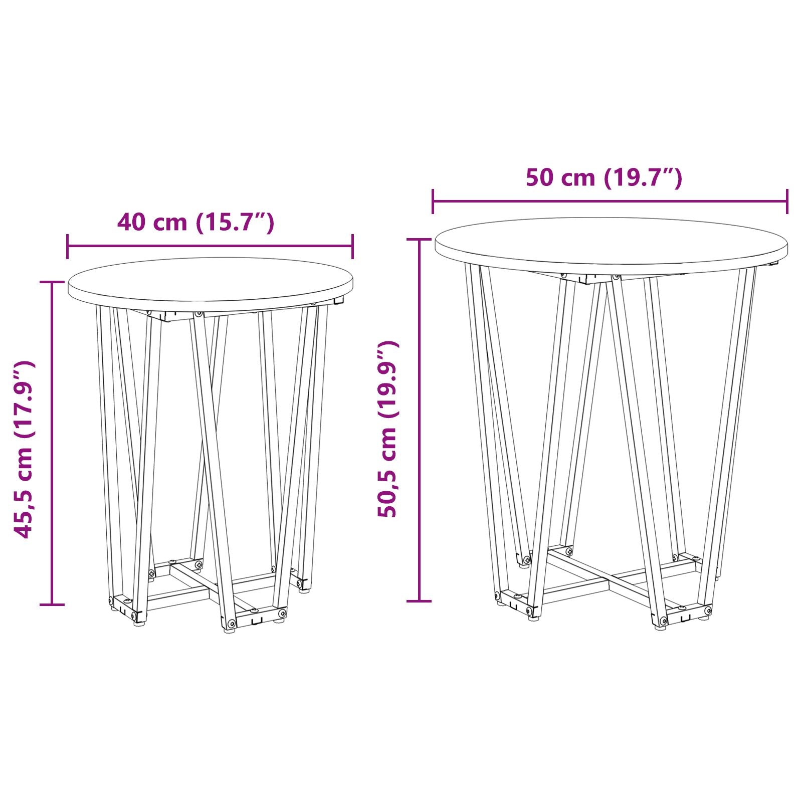 Sidetabellsett med 2 - Svart eike MDF og Metall