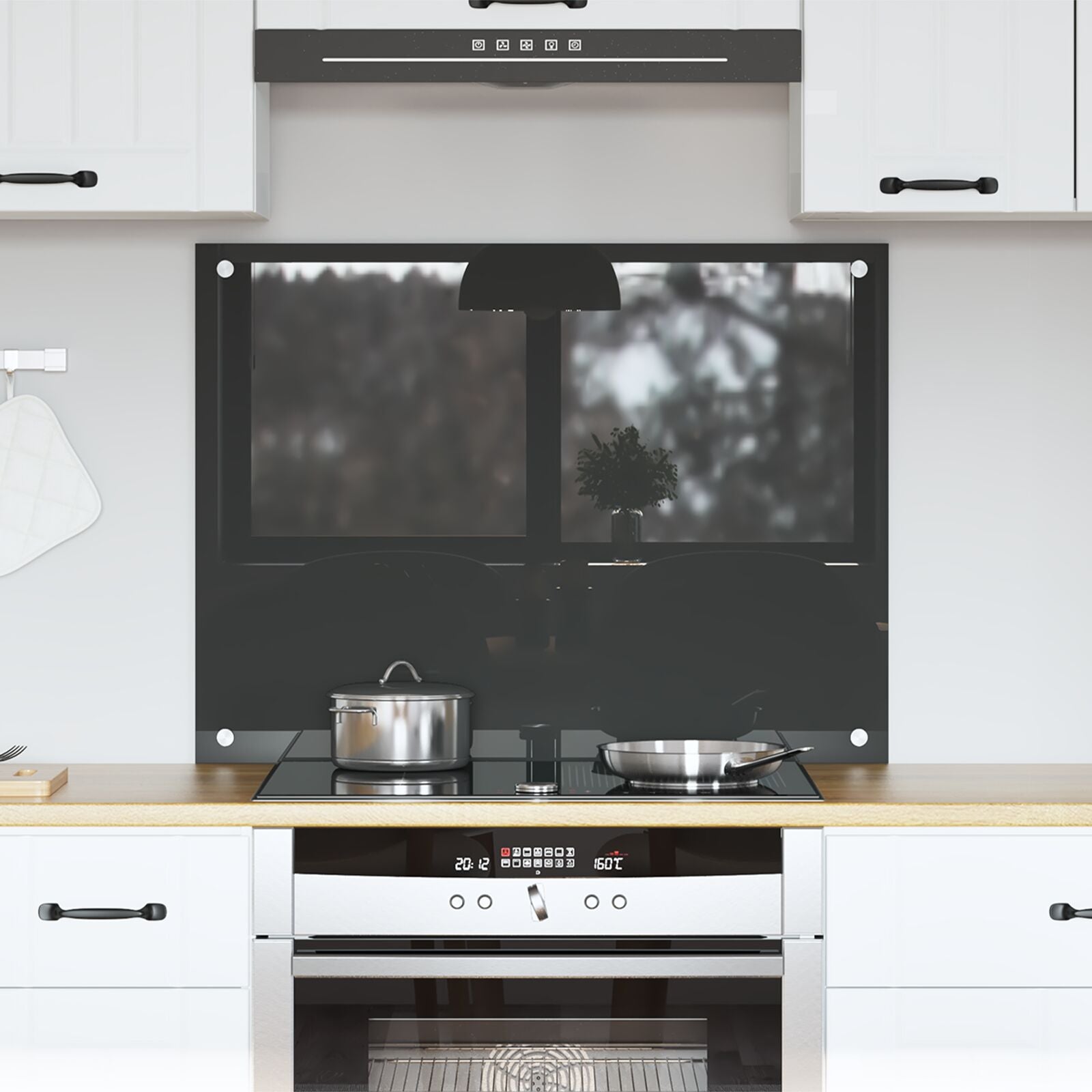 Kjøkken Backsplash i Mørk Grå - 80x60x0.6 cm Herdet Glass