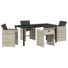 Hage Spisegruppe med pute 5 pcs Lysegrå Poly rattan