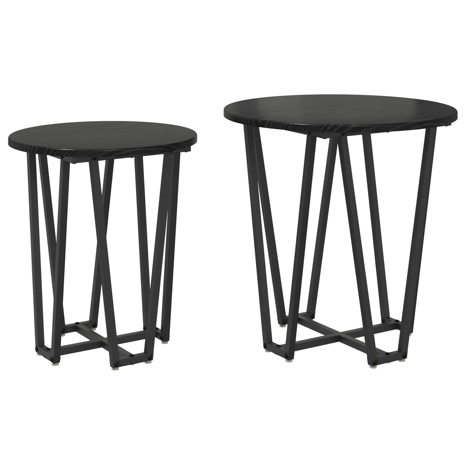 Sidetabellsett med 2 - Svart eike MDF og Metall