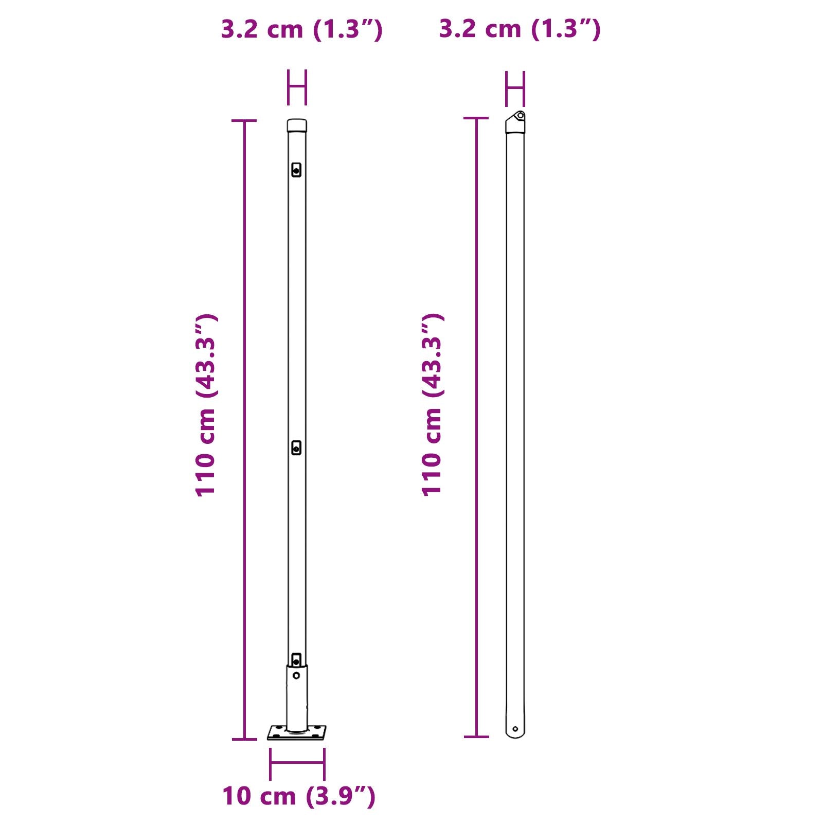 Gjerde stolper Sett med 52 Galvanisert stål 3,2 x 3,2 x 110 cm
