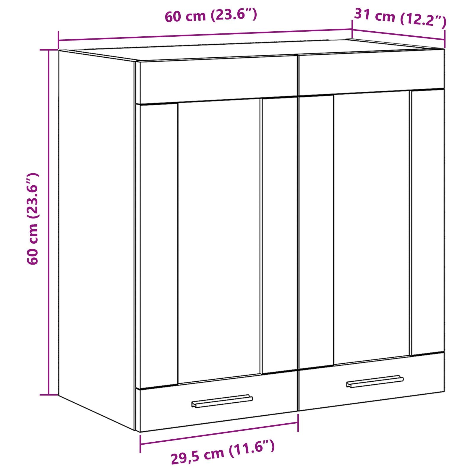 Hengende glasskap Svart eik 60 x 31 x 60 cm Konstruert tre