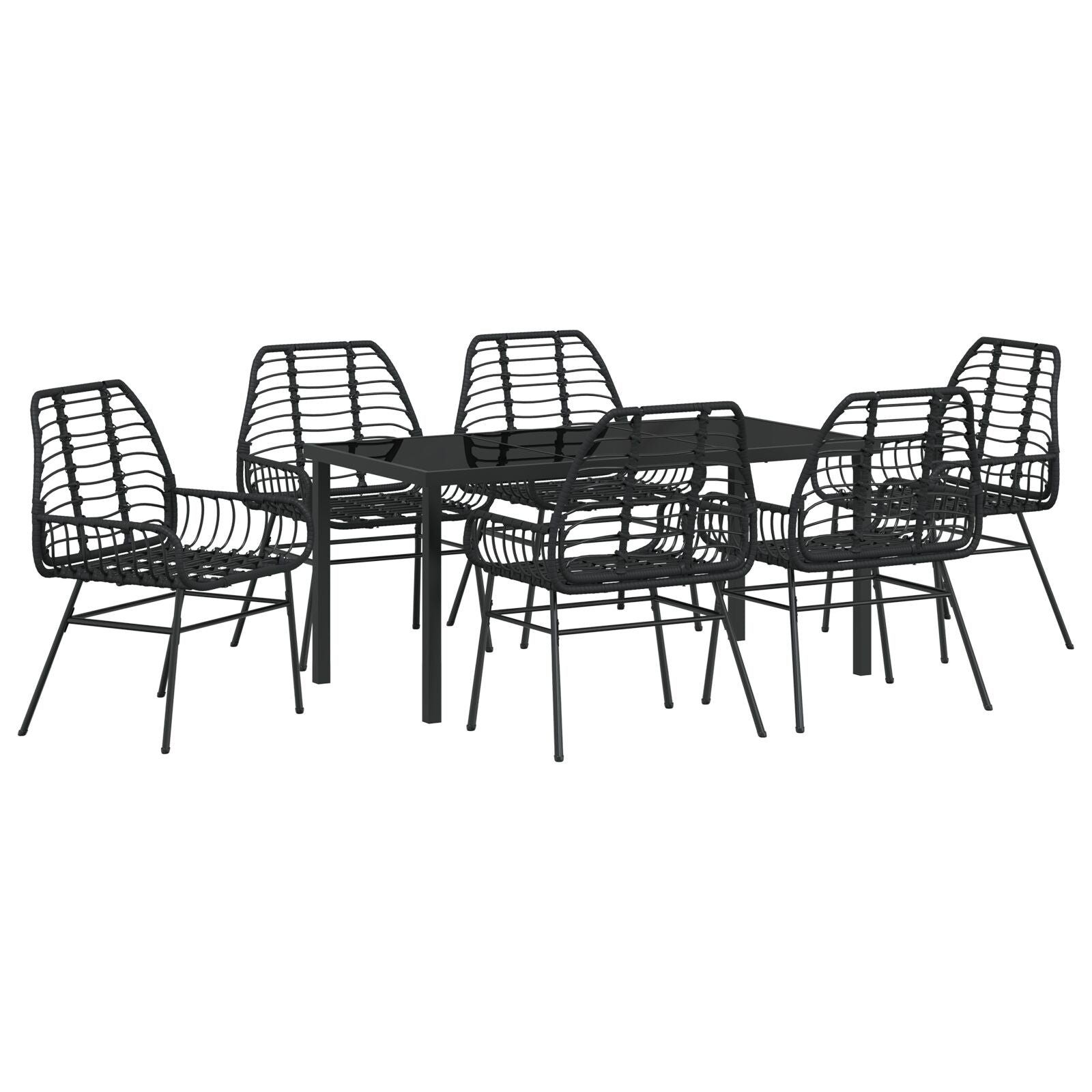 Hage Spisegruppe 7 pcs Svart polyrotting