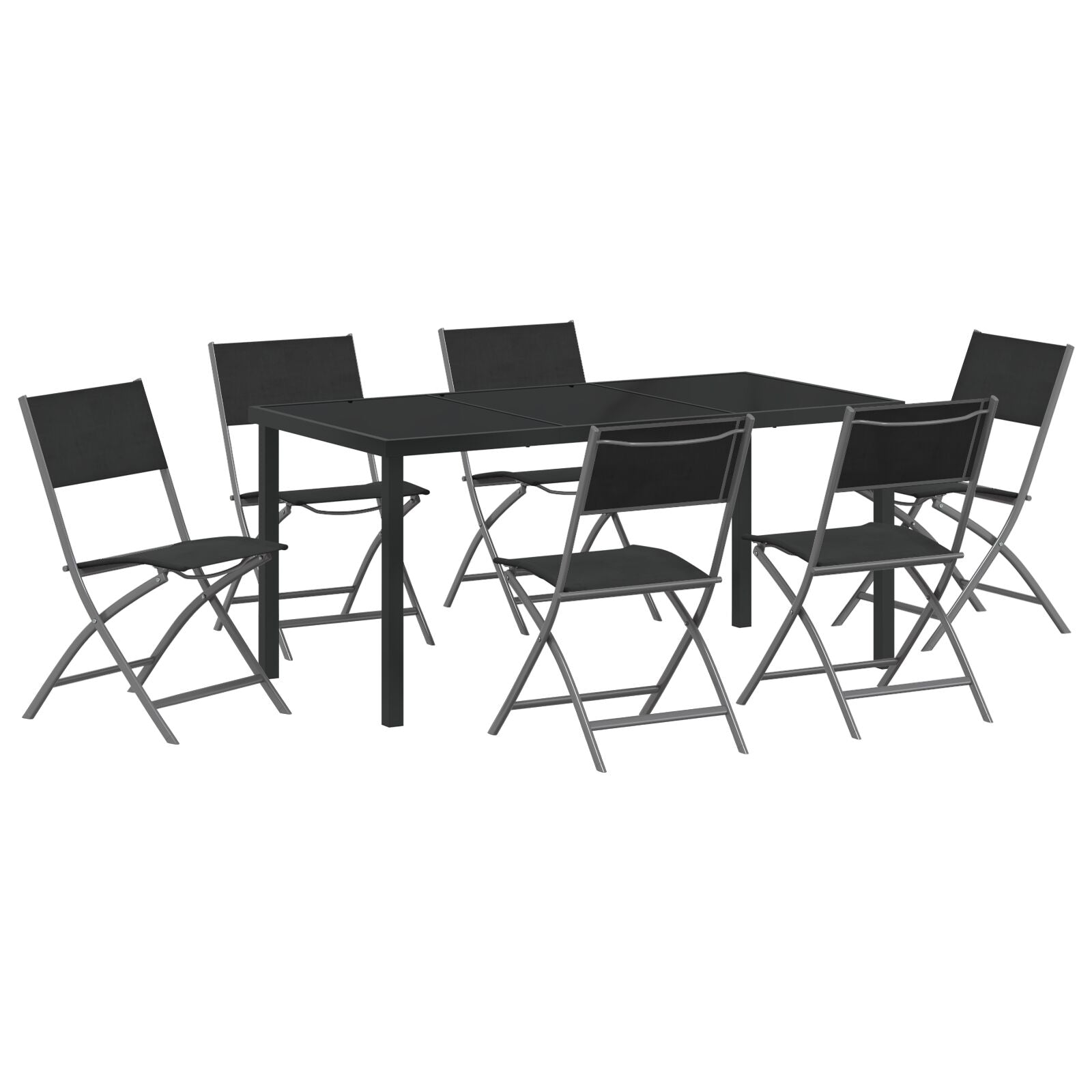 Hage Spisegruppe Folding 7 pcs Svart Textilene og stål