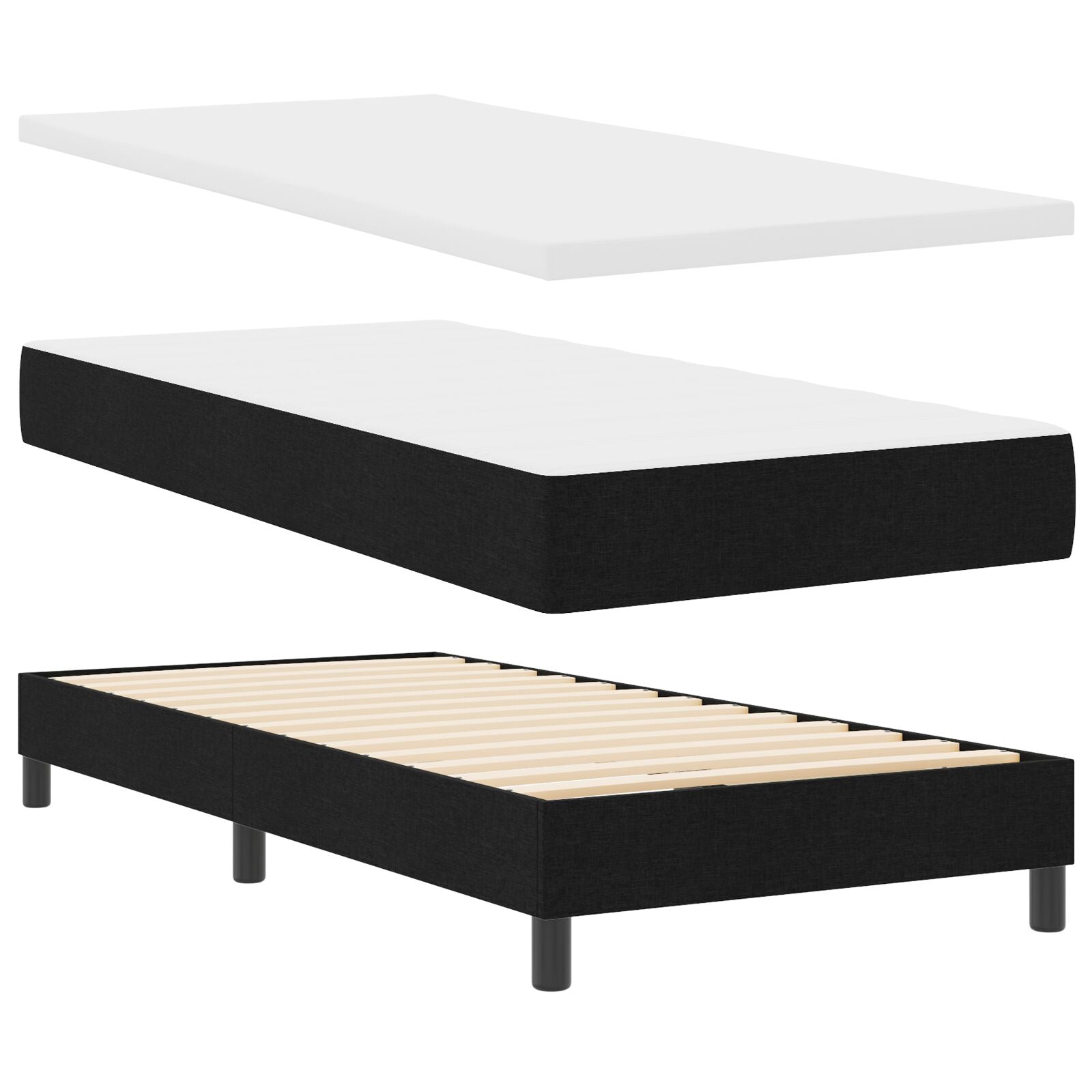 Senge Ramme med Madrass Svart og Hvit Stoff 90 x 200 cm