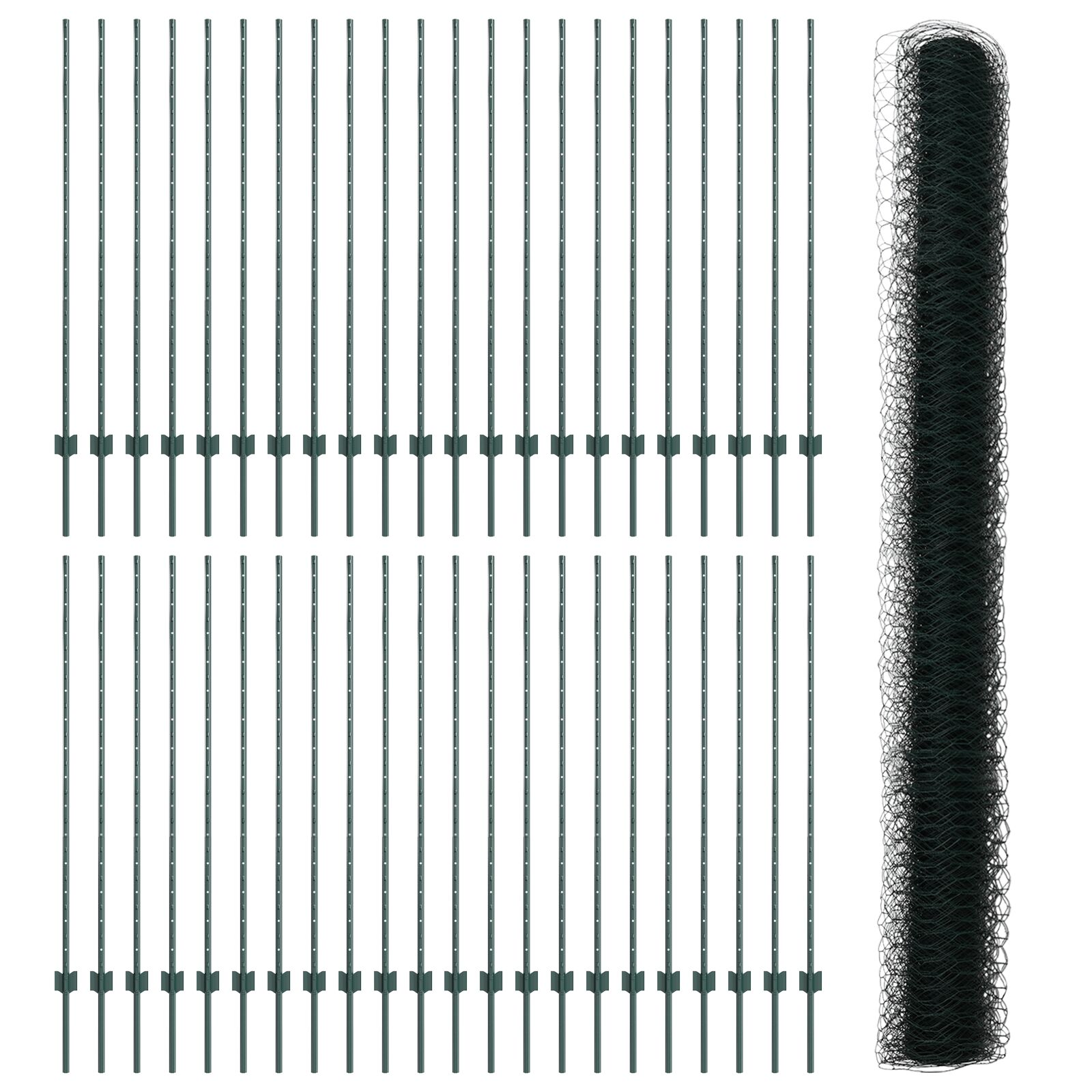Gjerdepæler 11 stk U-kanal Grønn 140 cm Stål, vidaXL Sekskantet gjerde Grønn 1.4x100 m Stål