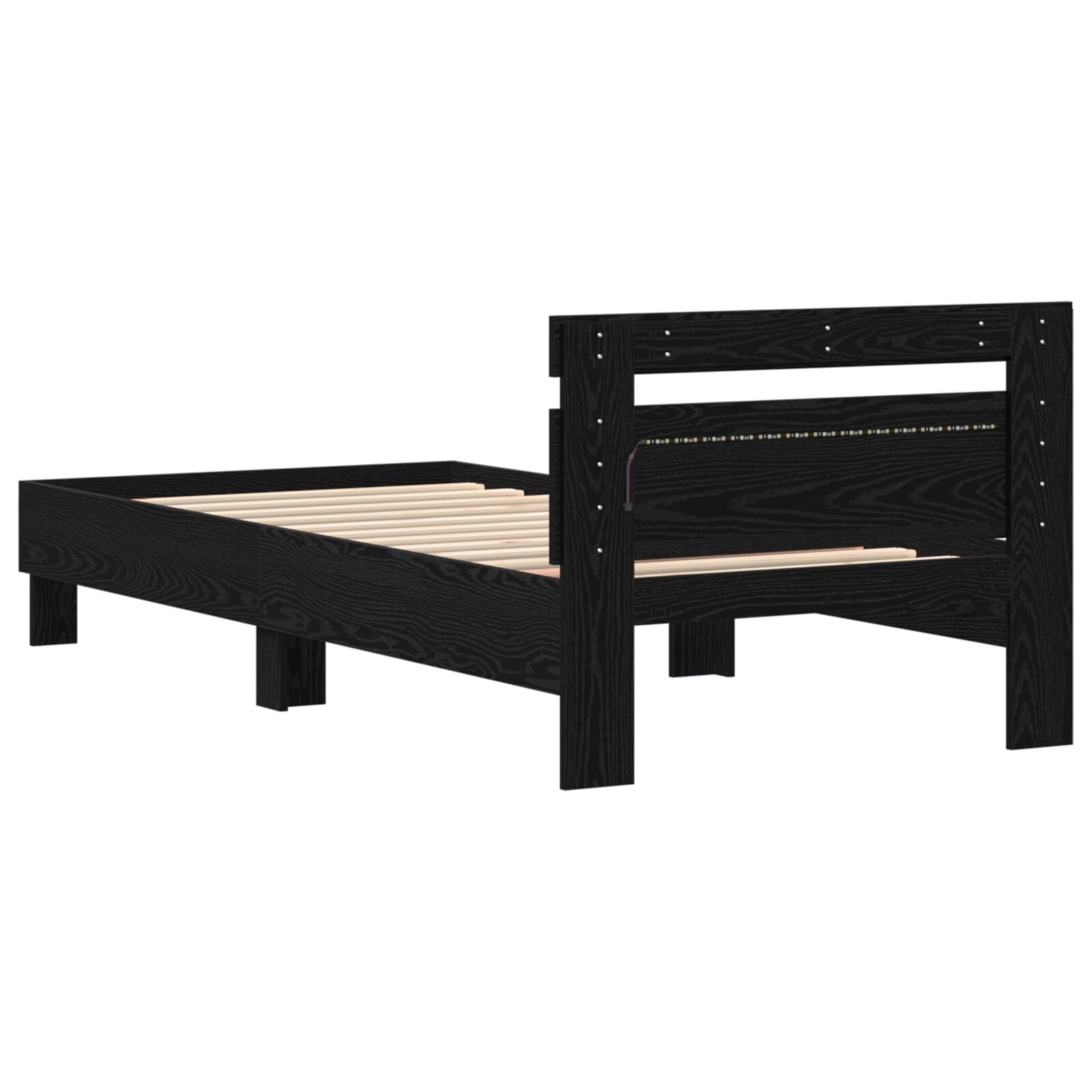 Sengramme med LED-lamper Svart Eik 90x200 cm Laget av ingenert tre