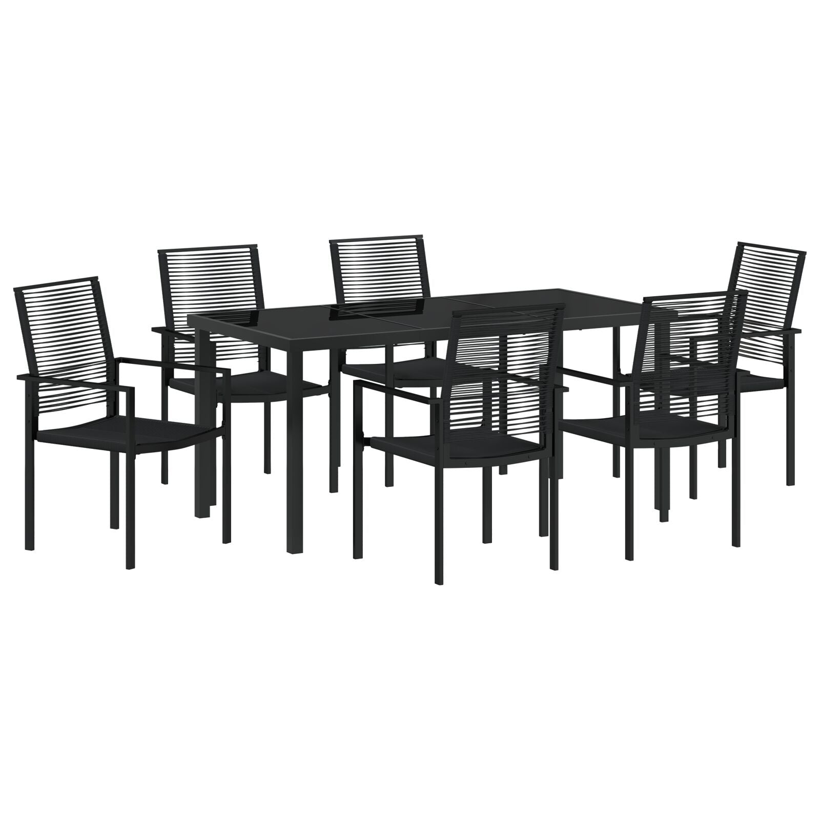 Hage Spisegruppe 7 pcs Svart PVC-Rattan