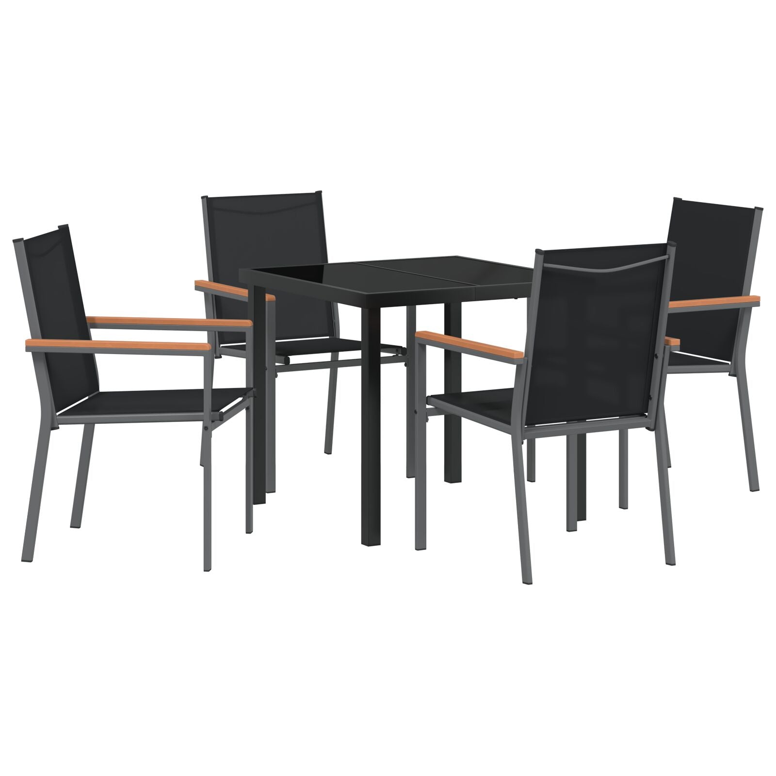Hage Spisegruppe 5 pcs Svart Textilene og stål