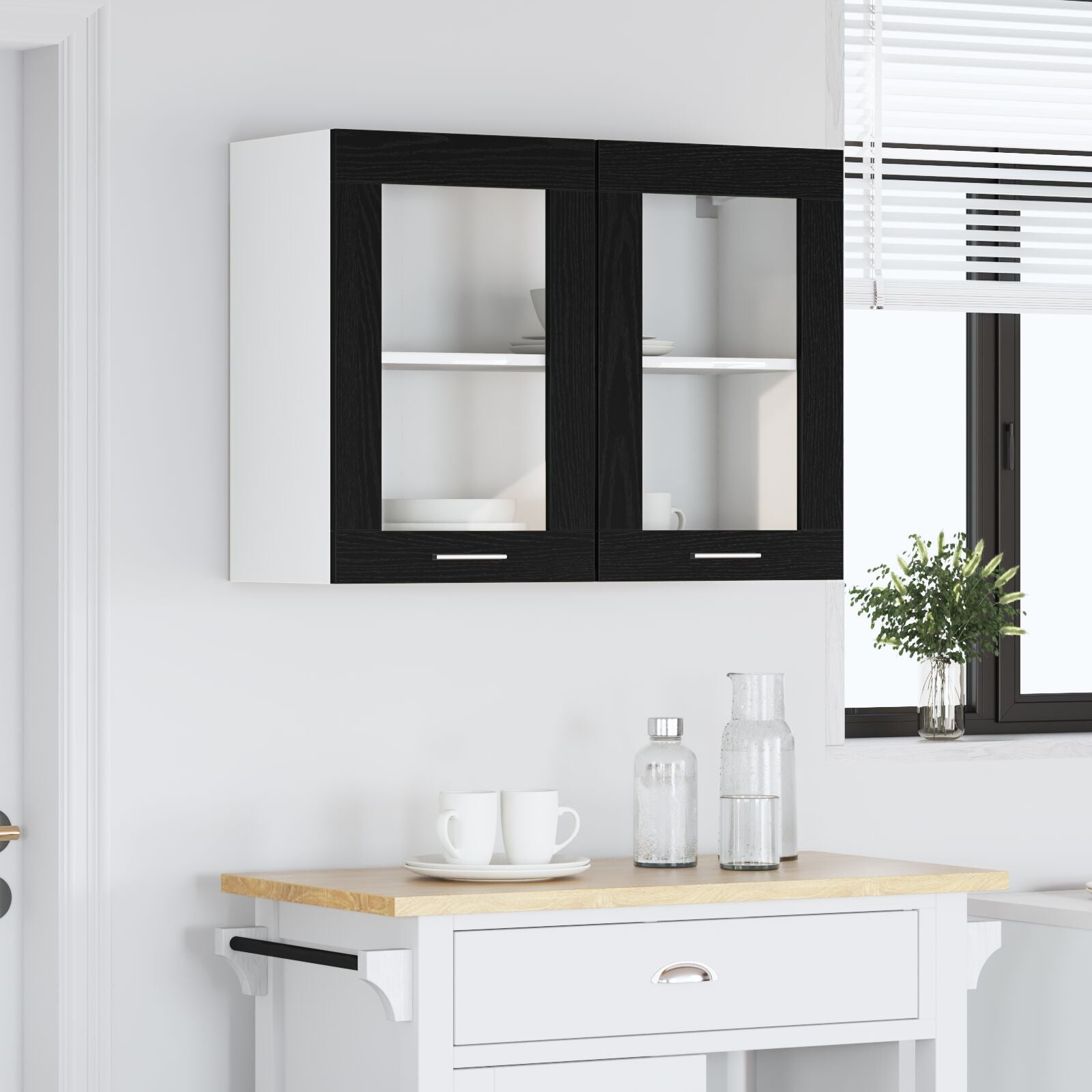 Hengende glasskap Svart eik 80 x 31 x 60 cm Konstruert tre