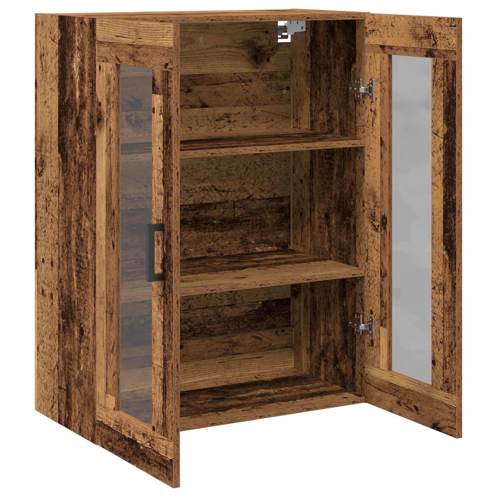 vegghengt skap med glassdører - gammelt tre - 69.5x34x90 cm