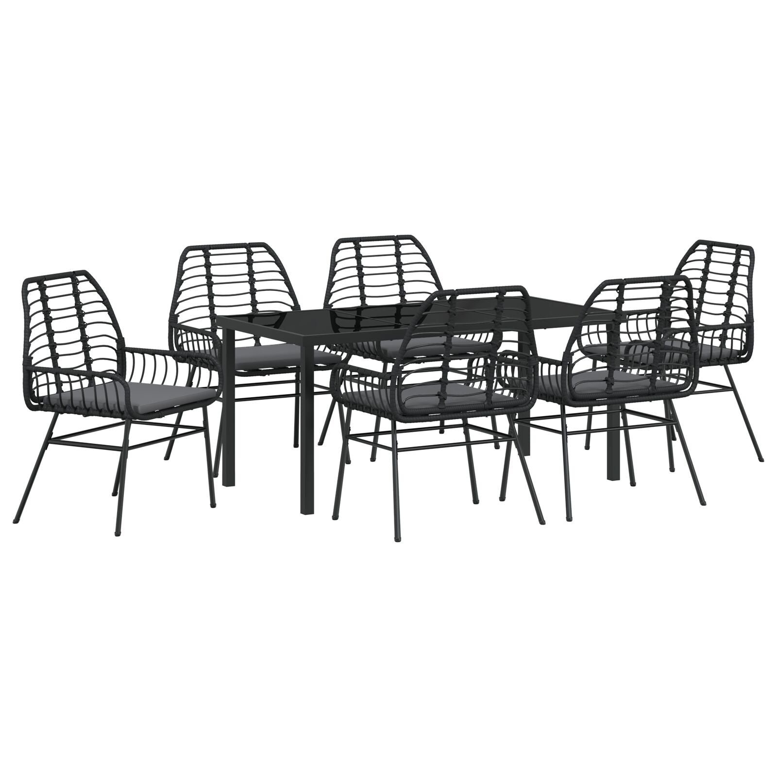 Hage Spisegruppe 7 pcs Svart polyrotting