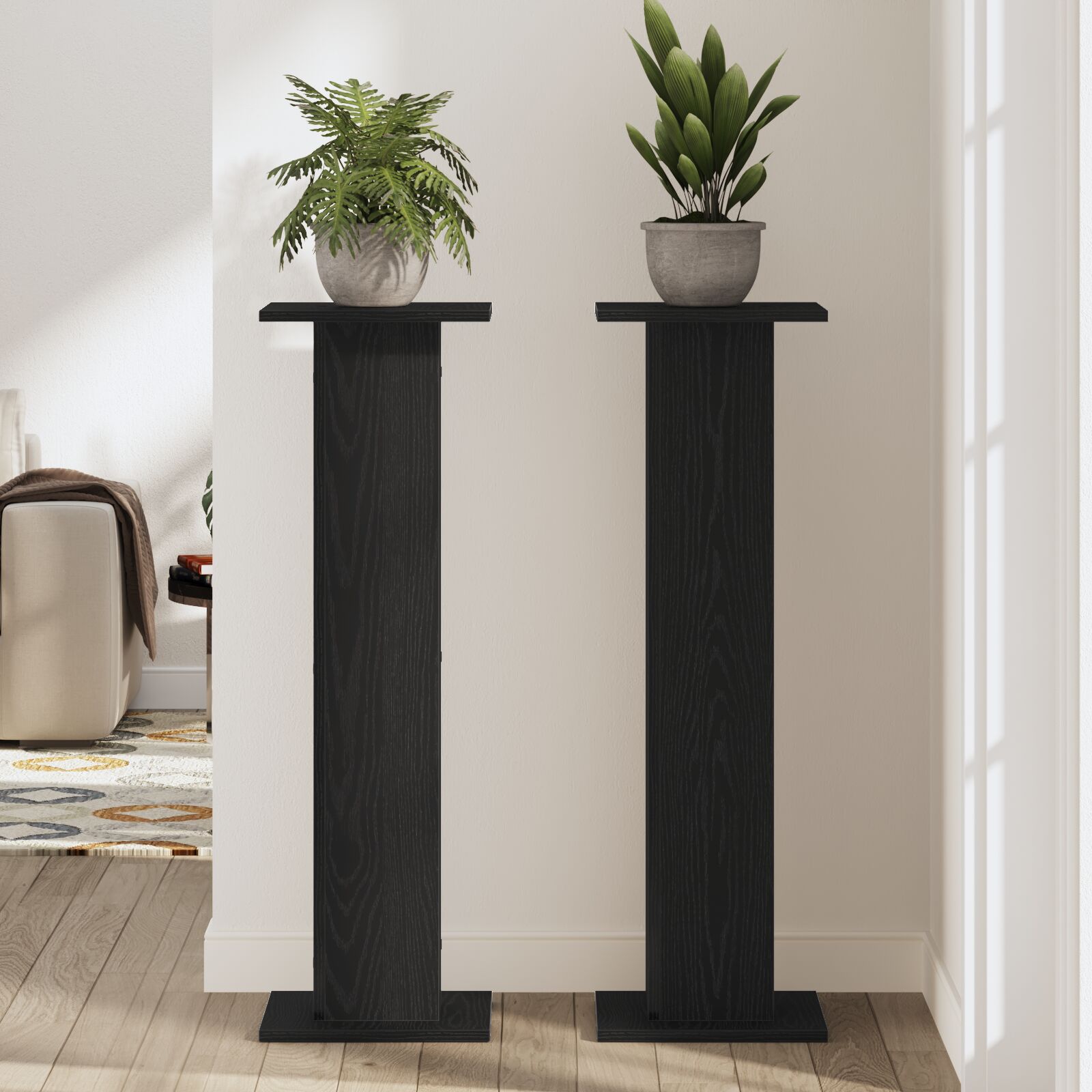 Planteholder 2 pcs Svart Eik 30 x 30 x 95 cm Konstruert tre