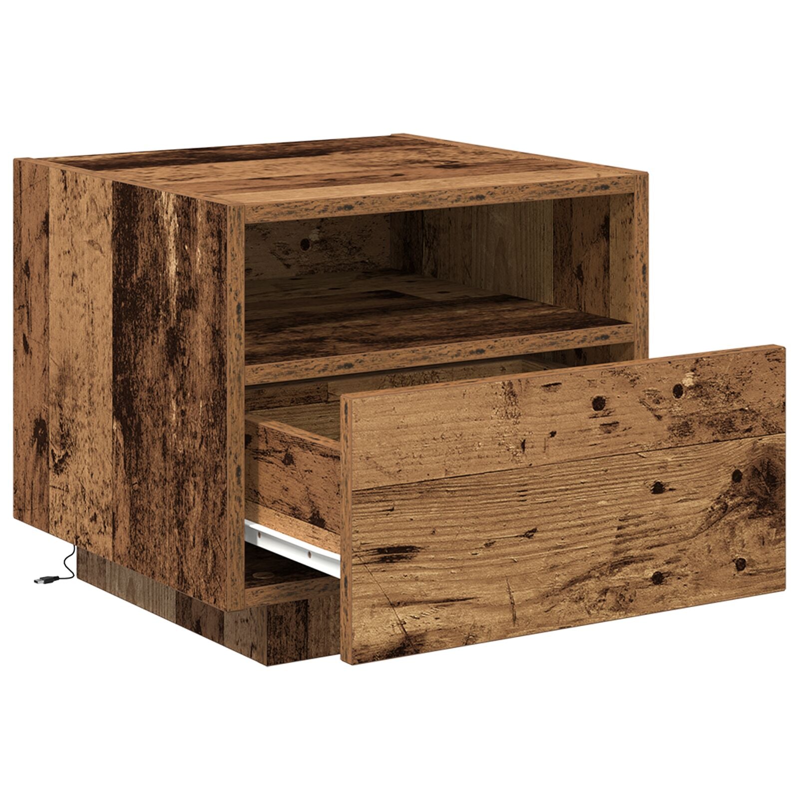 Nattbord med LED-lamper i gammelt tre 40x39x37 cm