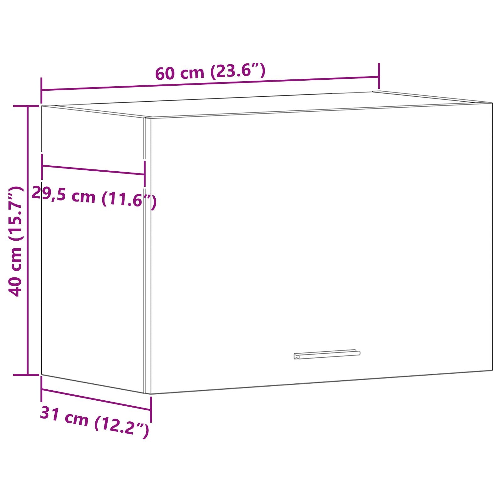 Hengende skap med dør Svart eik 60 x 31 x 60 cm Konstruert tre
