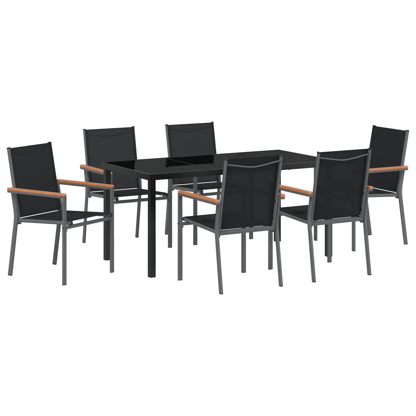 Hage Spisegruppe 7 pcs Svart Textilene og stål