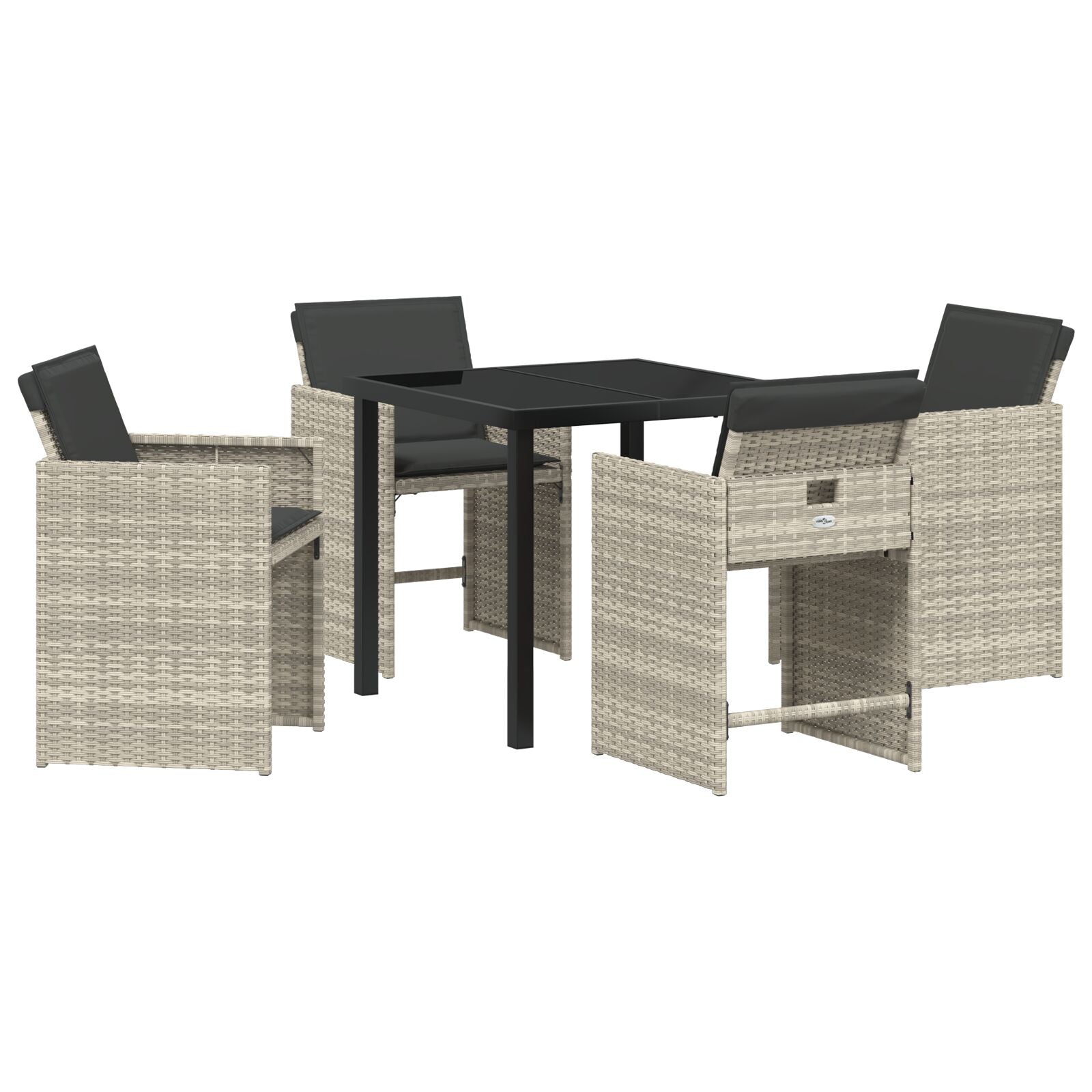 Hage Spisegruppe med pute 5 pcs Lysegrå Poly rattan
