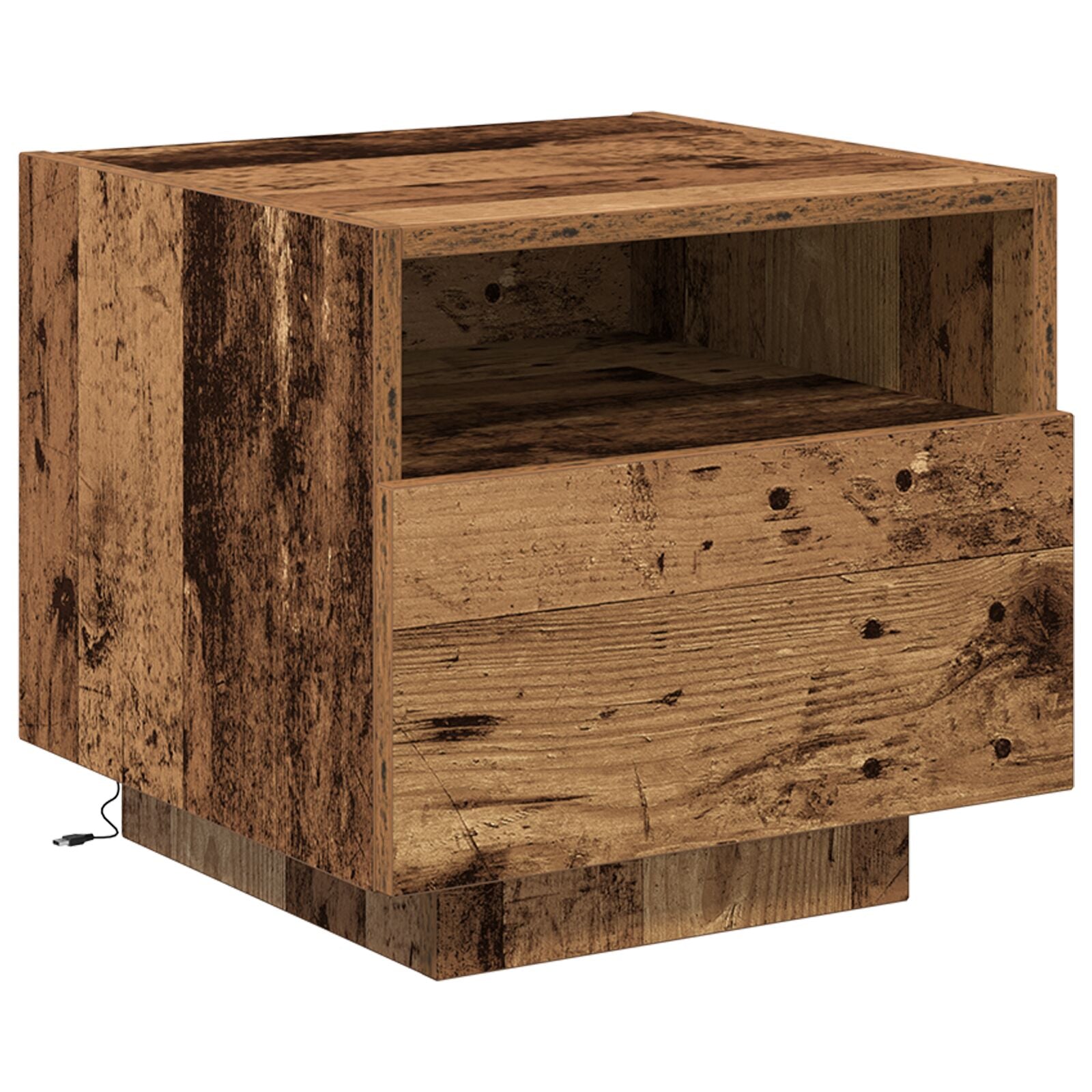 Nattbord med LED-lamper i gammelt tre 40x39x37 cm
