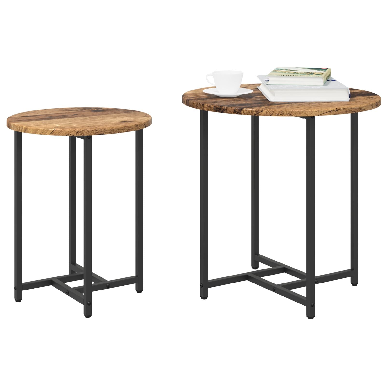 Sidebord 2 pk Gammelt tre, konstruert tre og metall