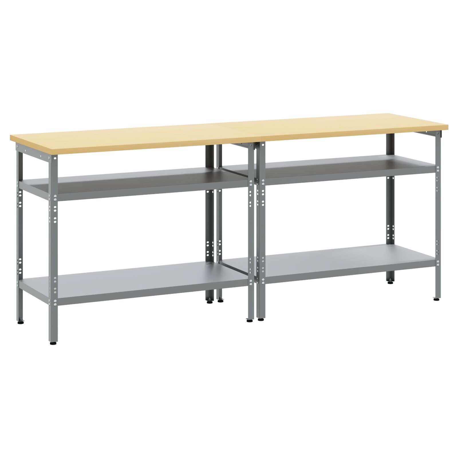 Arbeidsbenksett med hylle 2 pcs Grå 200 x 55 x 85 cm Stål