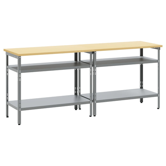 Arbeidsbenksett med hylle 2 pcs Beige og grå 200 x 55 x 85 cm
