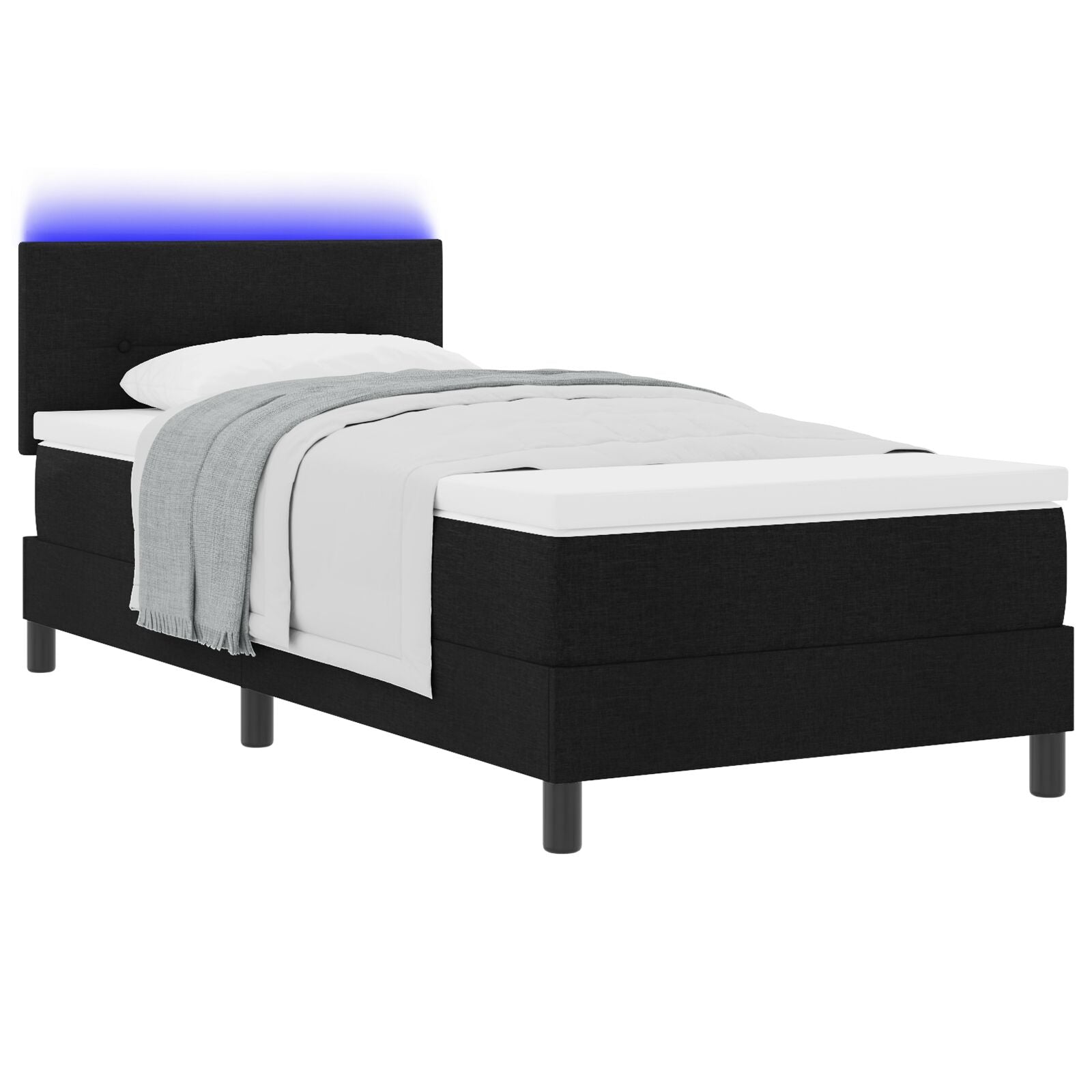 Senge Ramme med Madrass Svart og Hvit Stoff 90 x 200 cm