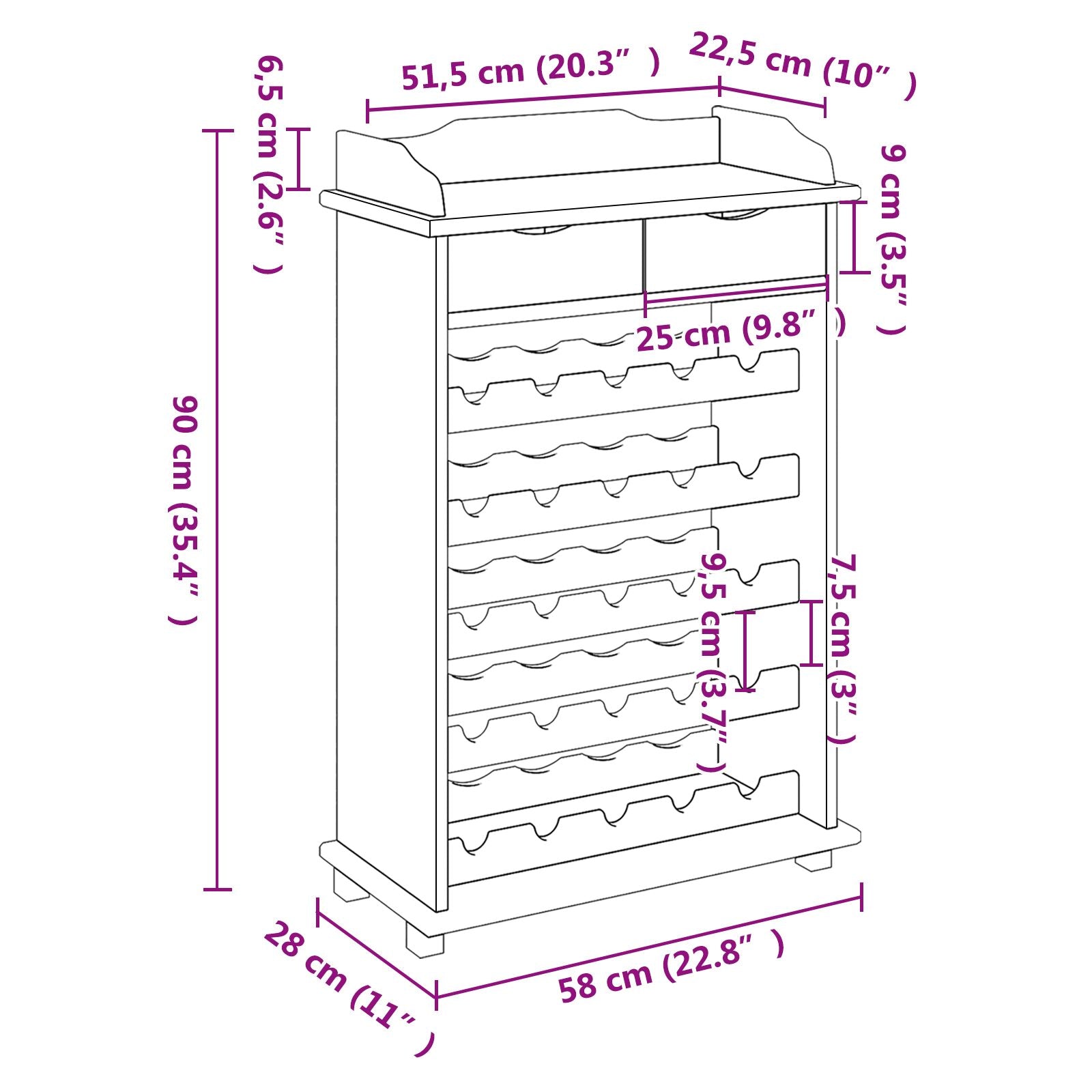 Vinreol 90x60x30 cm Solid furu