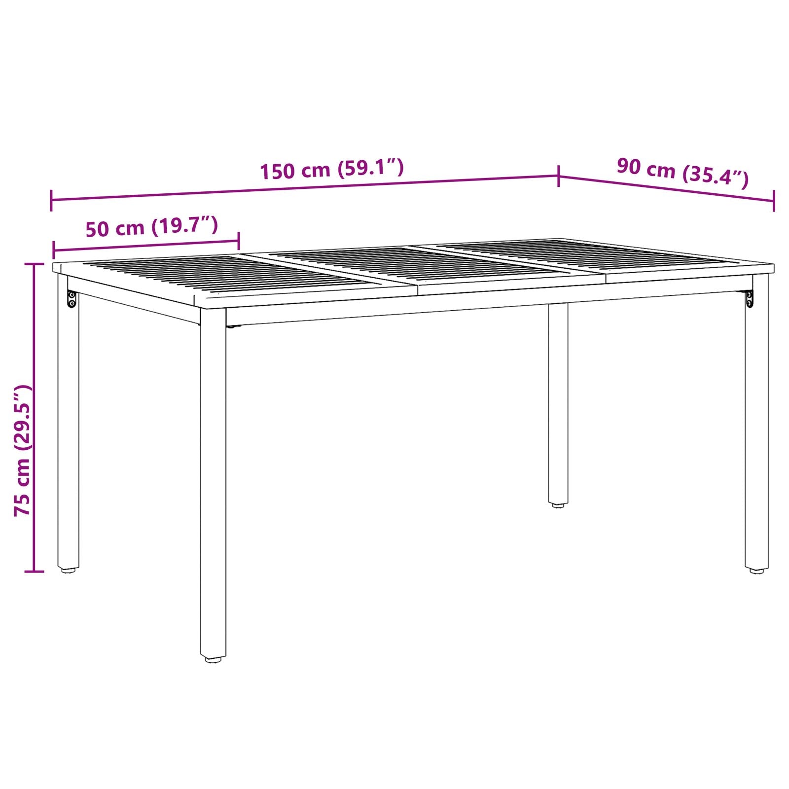 Hagebord 150x90x75 cm Solid Akasietre og Metall
