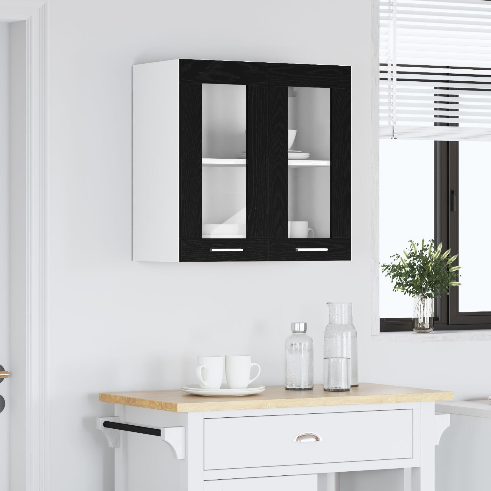 Hengende glasskap Svart eik 60 x 31 x 60 cm Konstruert tre