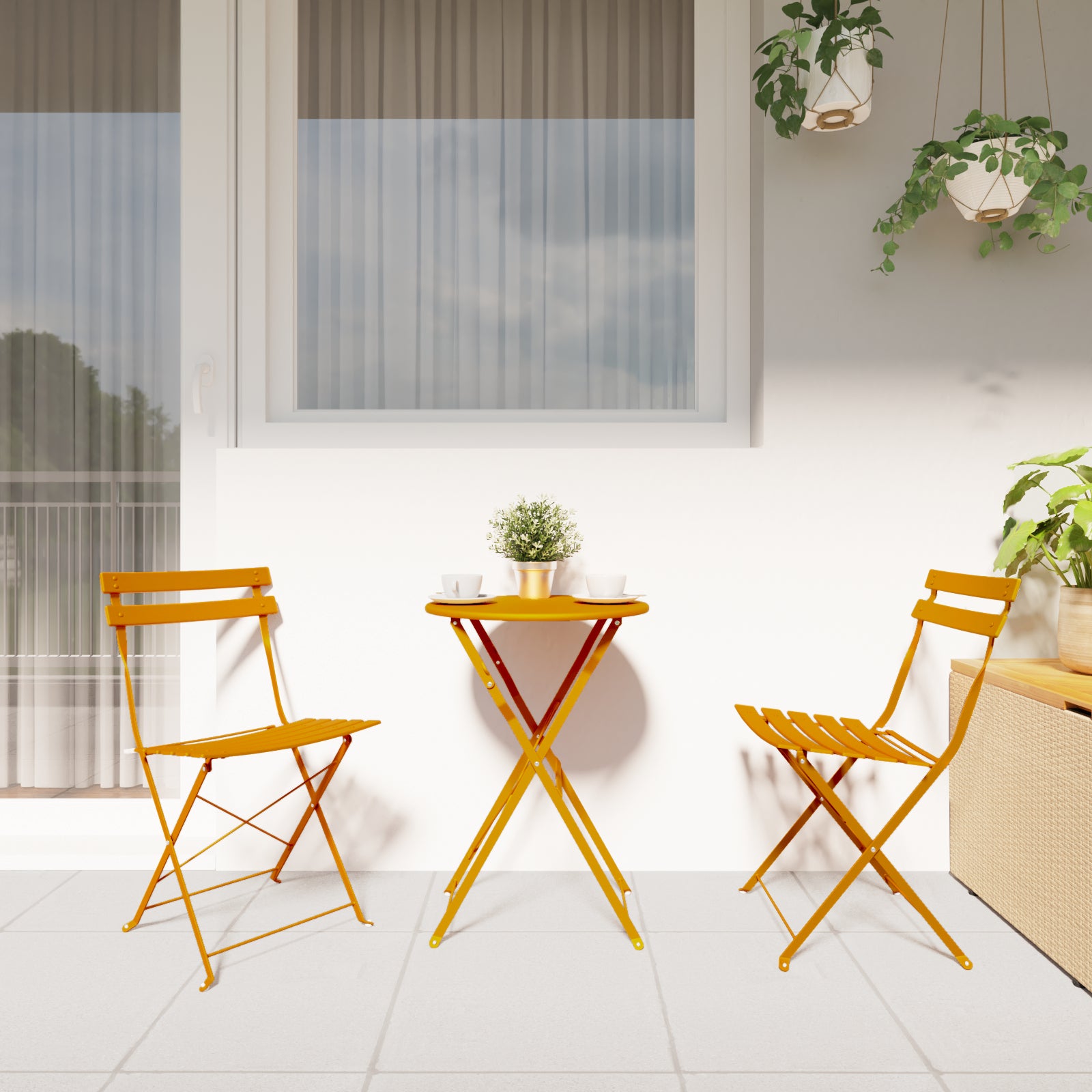 Sammenleggbart Bistrosett 3 pcs Sennepsgul Stål