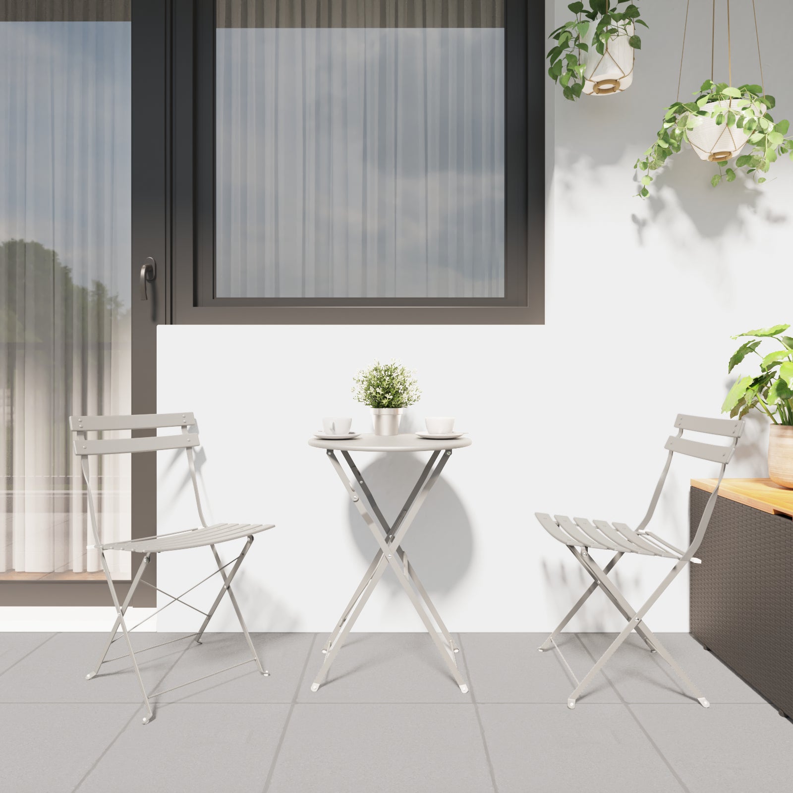 Sammenleggbart Bistrosett 3 pcs Beige Stål