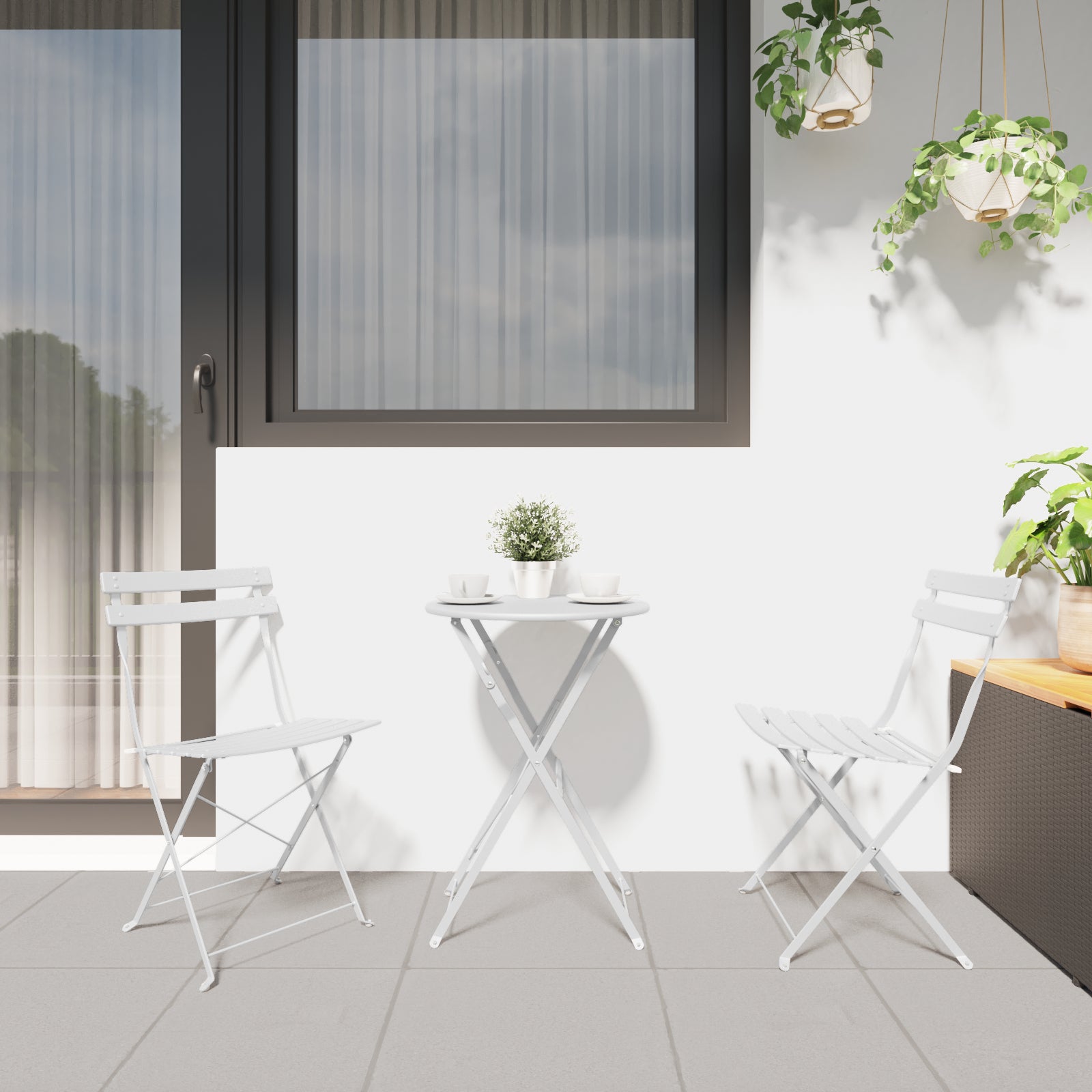 Sammenleggbart Bistrosett 3 pcs Hvit Stål
