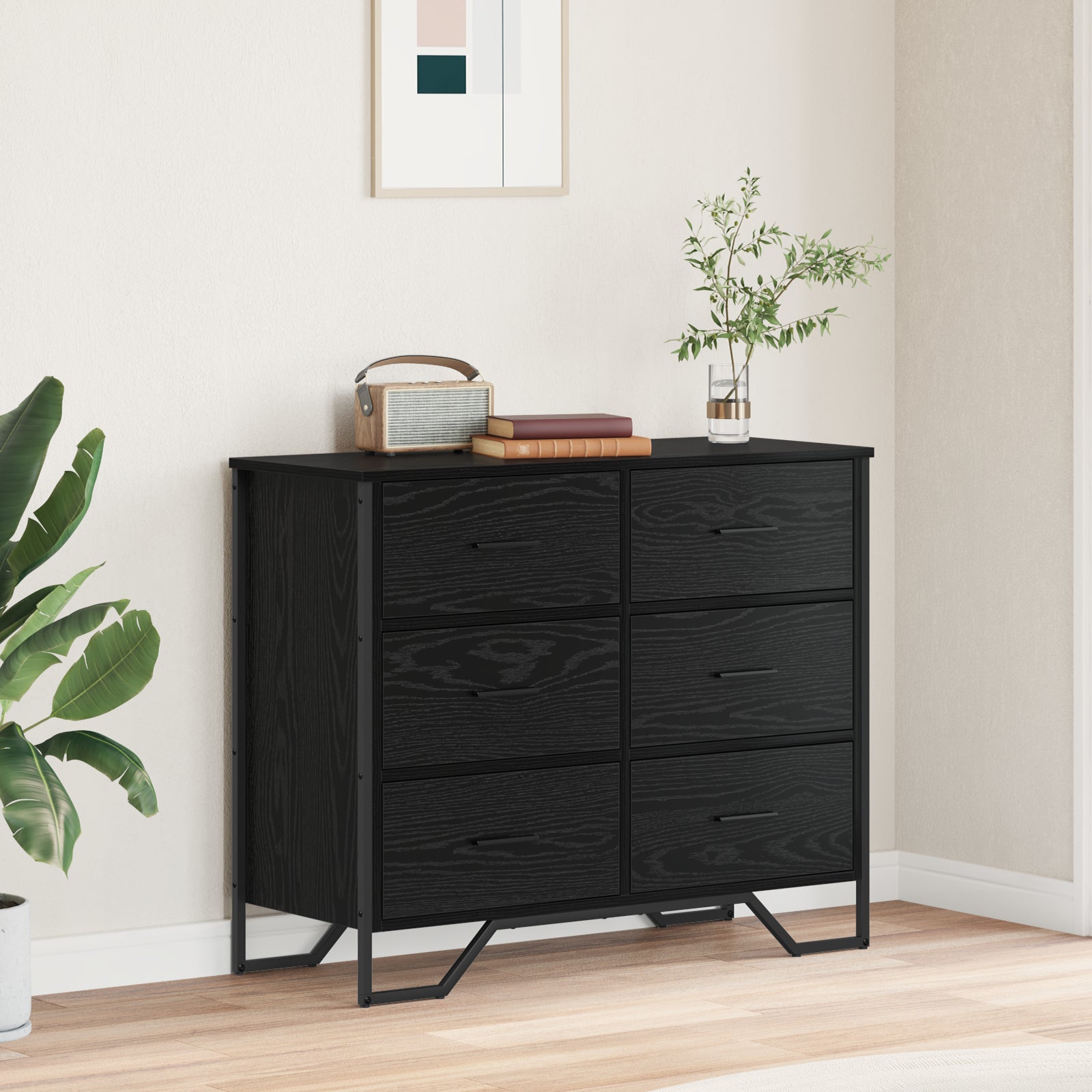 Kommode med skuff Svart eik 91 x 35.5 x 74.5 cm Konstruert tre
