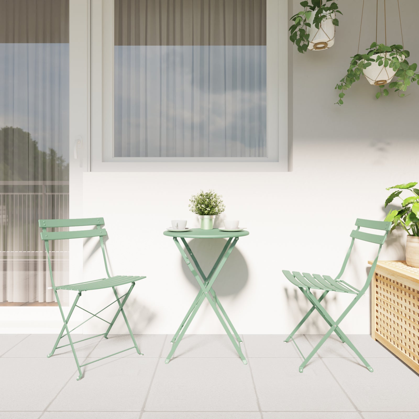 Sammenleggbart Bistrosett 3 pcs Lys Mynte Stål