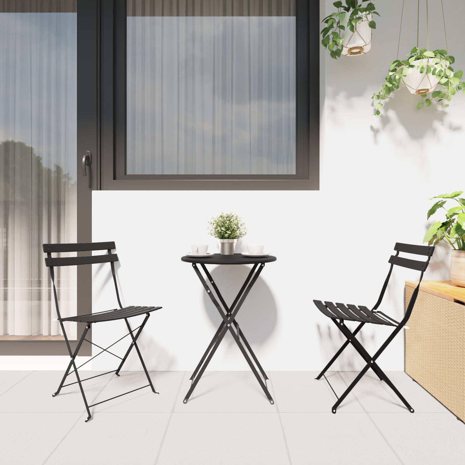 Sammenleggbart Bistrosett 3 pcs Antrasitt Stål