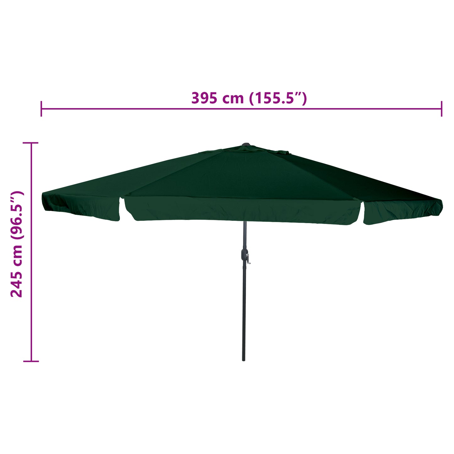 Hageparasol grønn 394 x 394 x 248 cm Polyester og stål