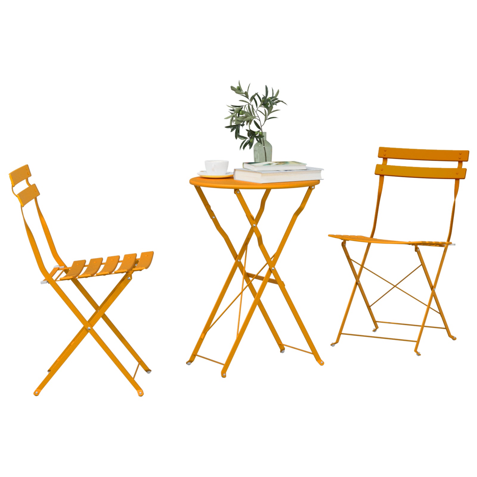 Sammenleggbart Bistrosett 3 pcs Sennepsgul Stål