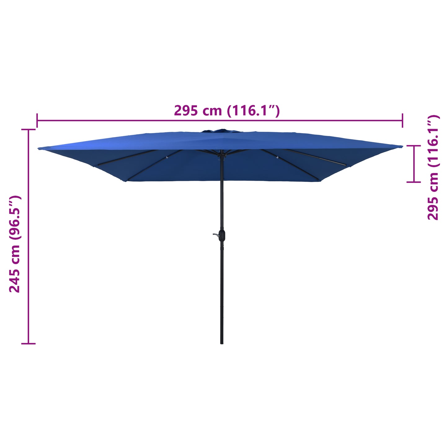 Hageparasol 295 x 295 x 245 cm Polyester og stål Azurblå