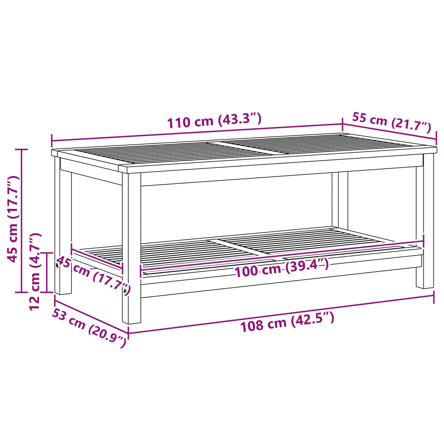 Sidetabell Olje naturlig 110 x 55 x 45 cm Solid akasietre