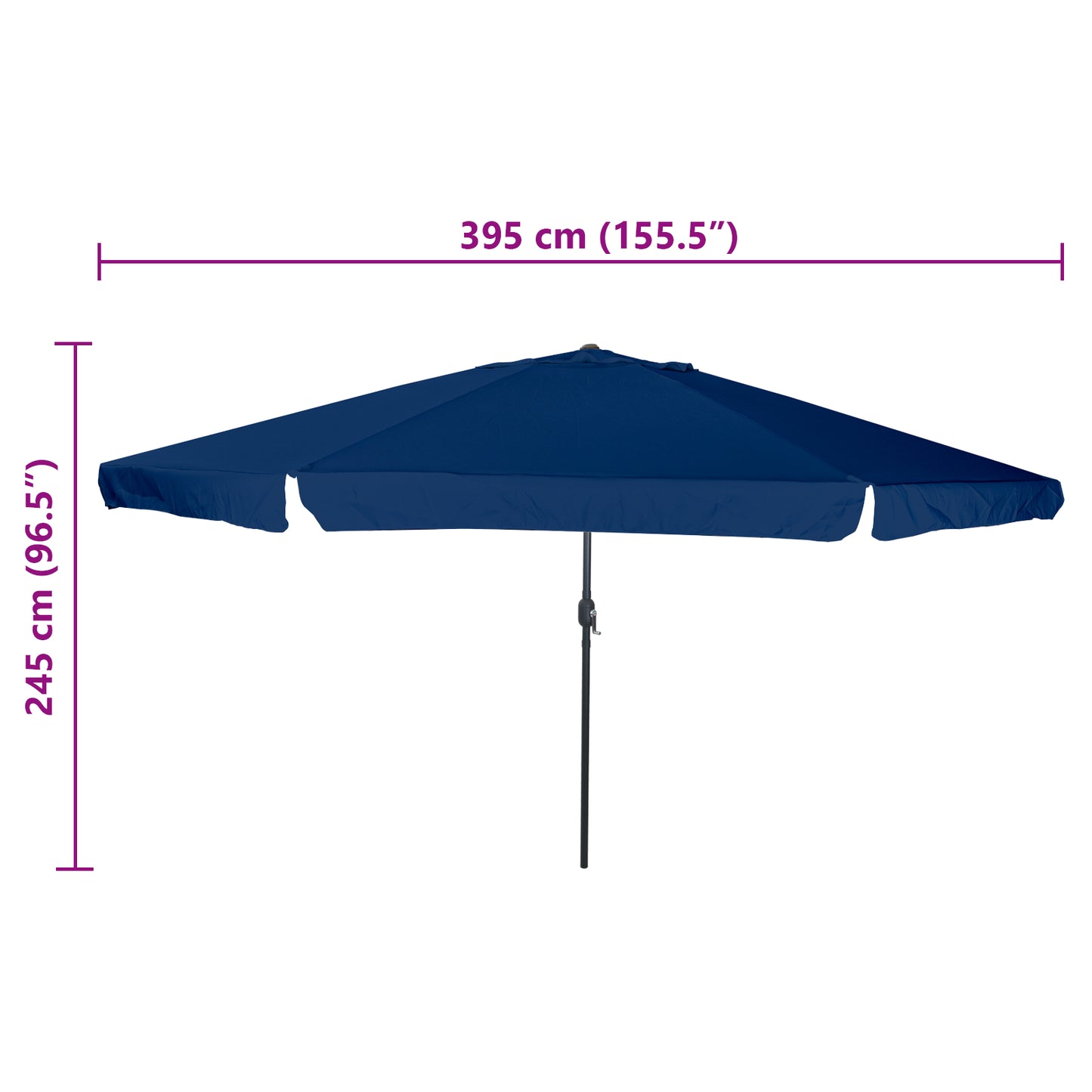Hageparasol 394 x 394 x 248 cm Polyester og stål Azurblå