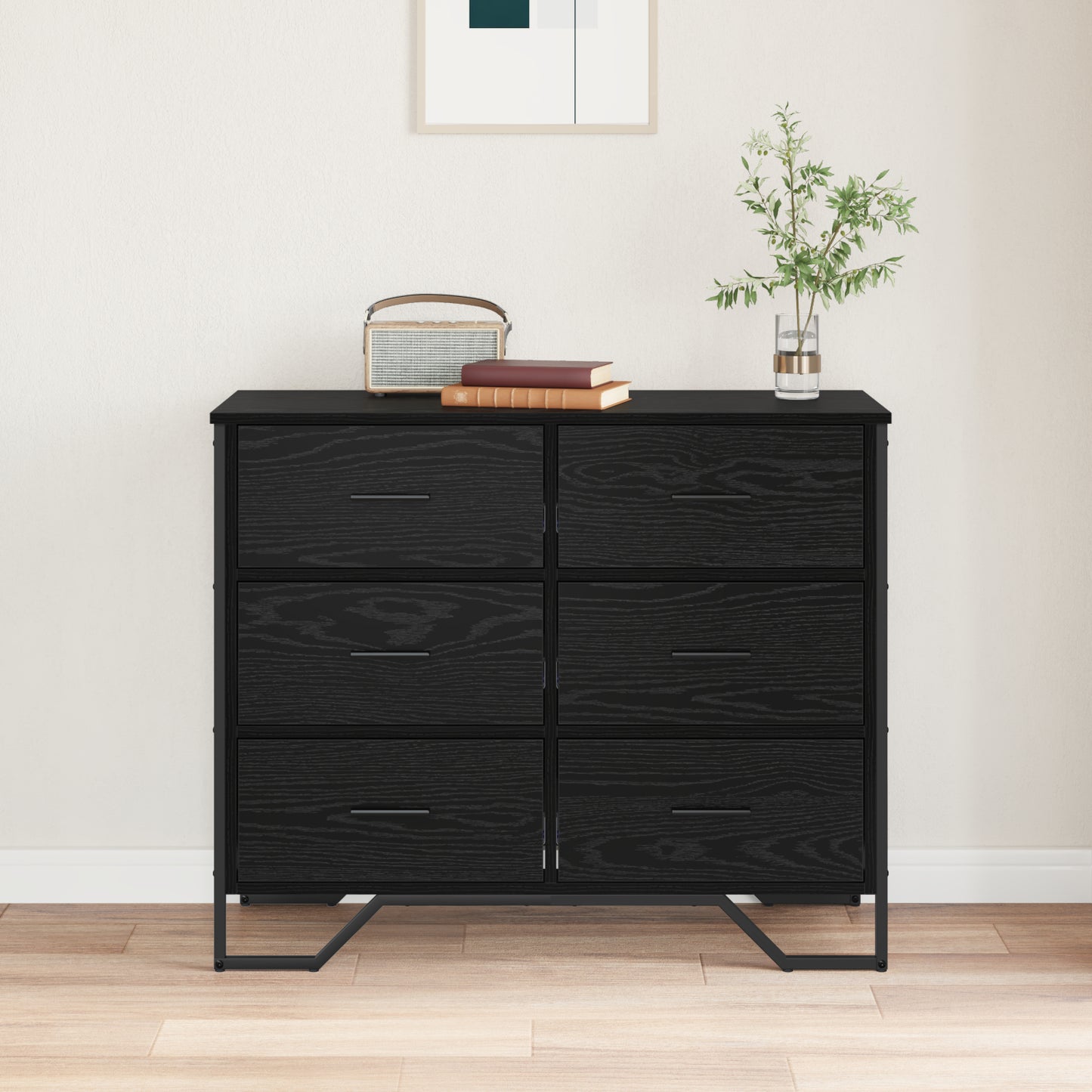 Kommode 6-Skuff Svart Eik 91 x 35,5 x 74,5 cm