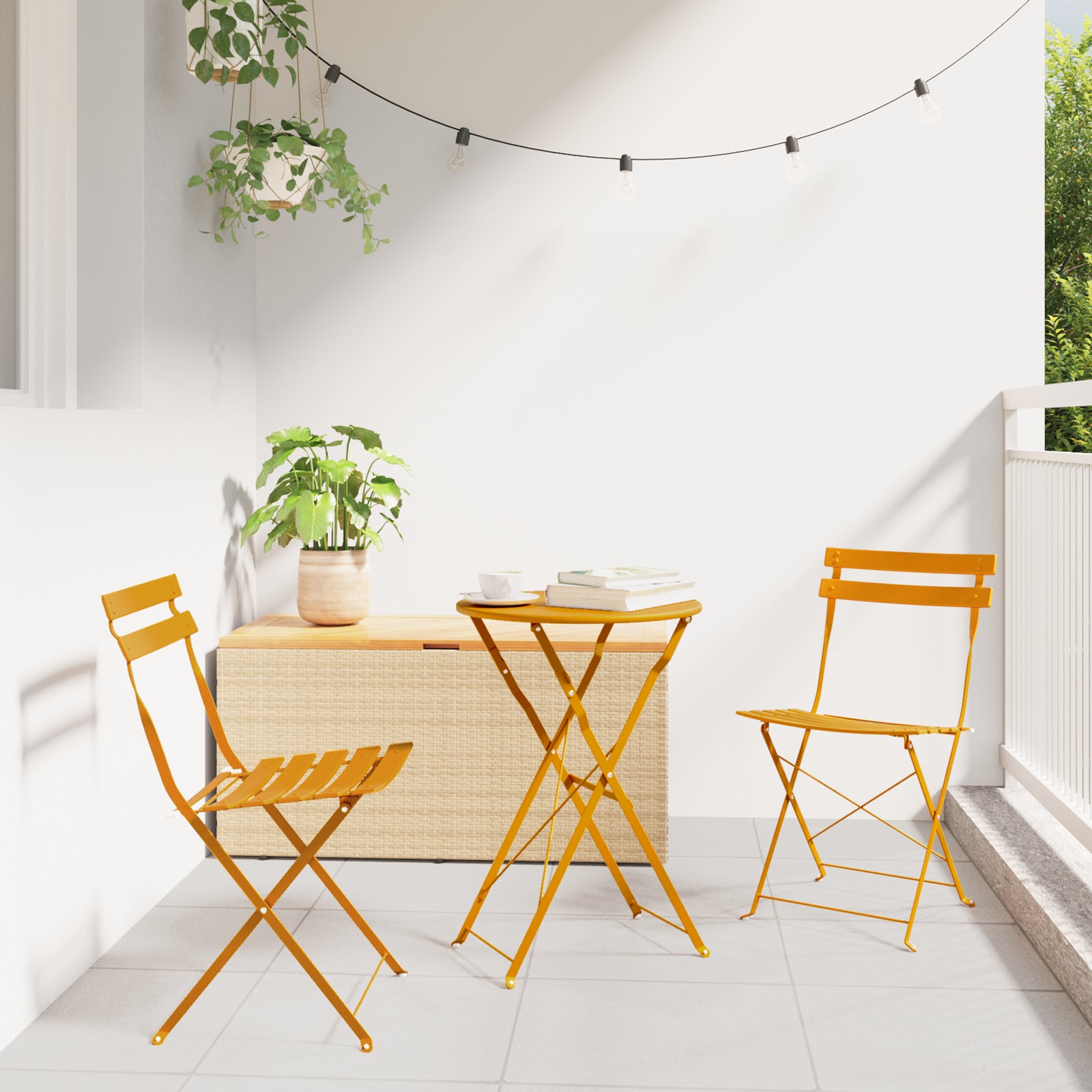 Sammenleggbart Bistrosett 3 pcs Sennepsgul Stål