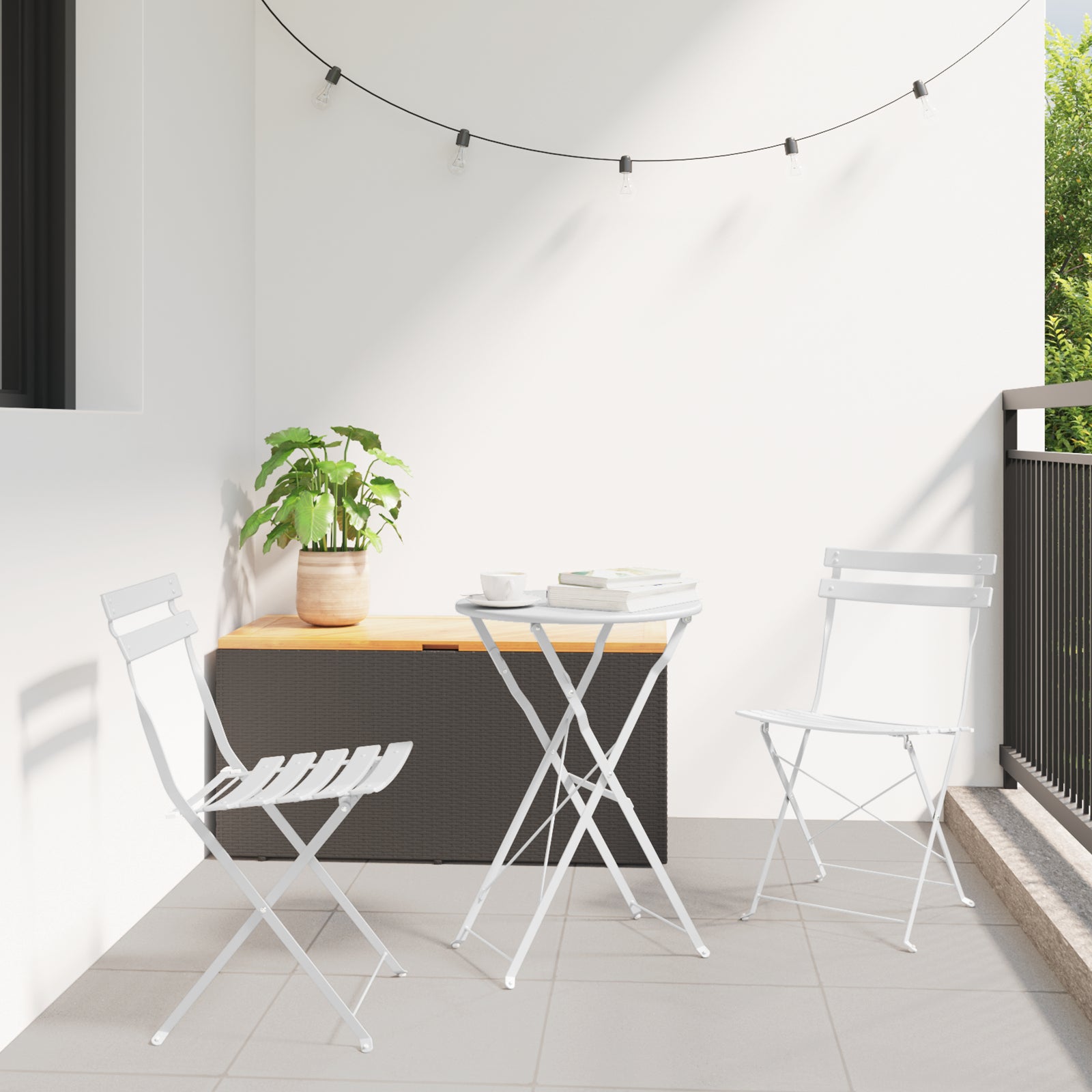 Sammenleggbart Bistrosett 3 pcs Hvit Stål